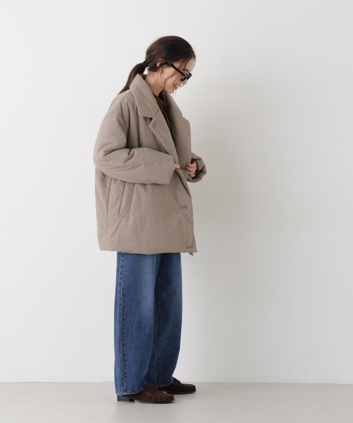 撥水加工ナイロンワッシャー中綿裾ドロストWミドルコート 6736211308