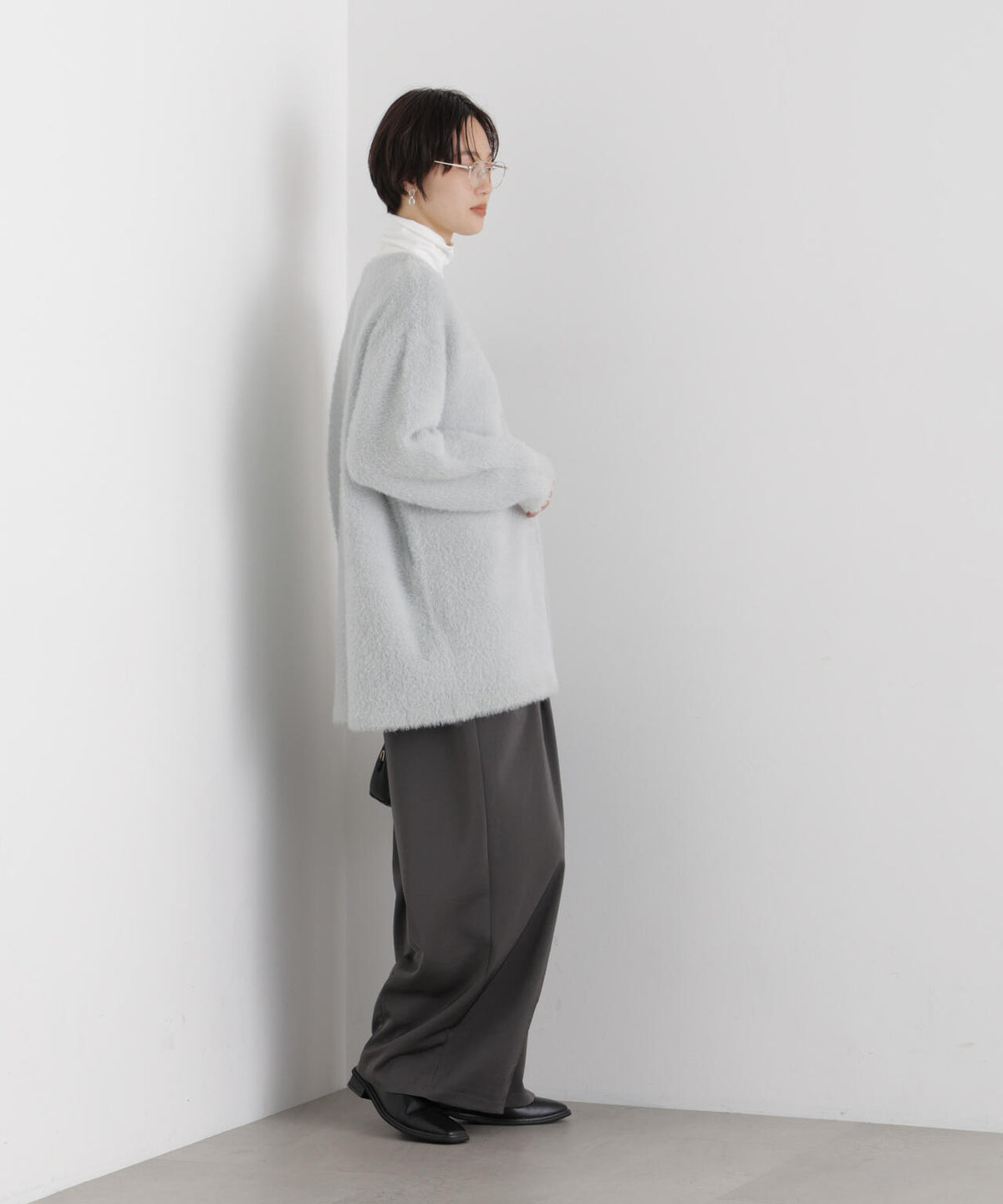 配色シャギーニットジャケット 6736216302