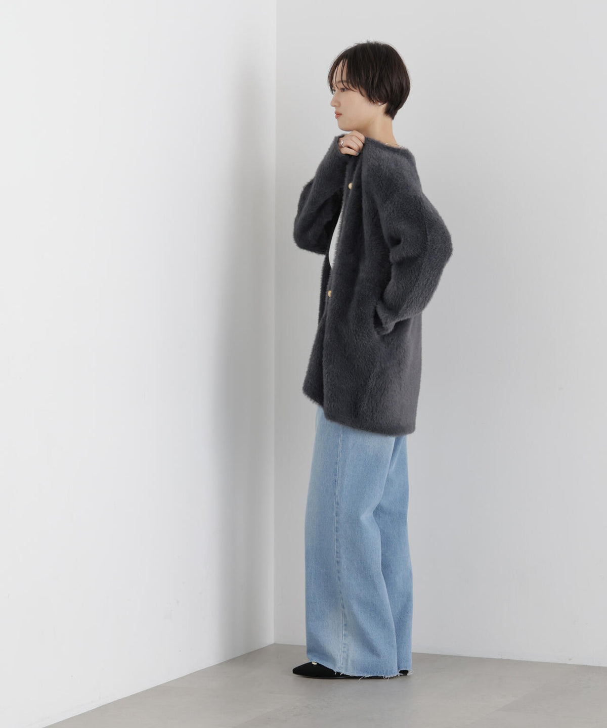 配色シャギーニットジャケット 6736216302