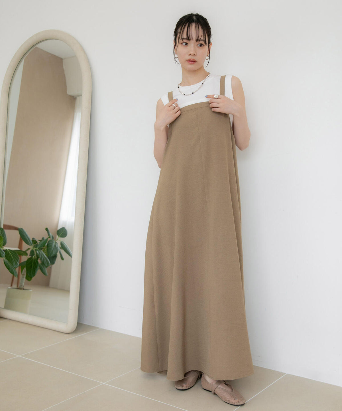 WEB限定/多機能素材 前後2wayショルダーストラップワンピース 6736219302