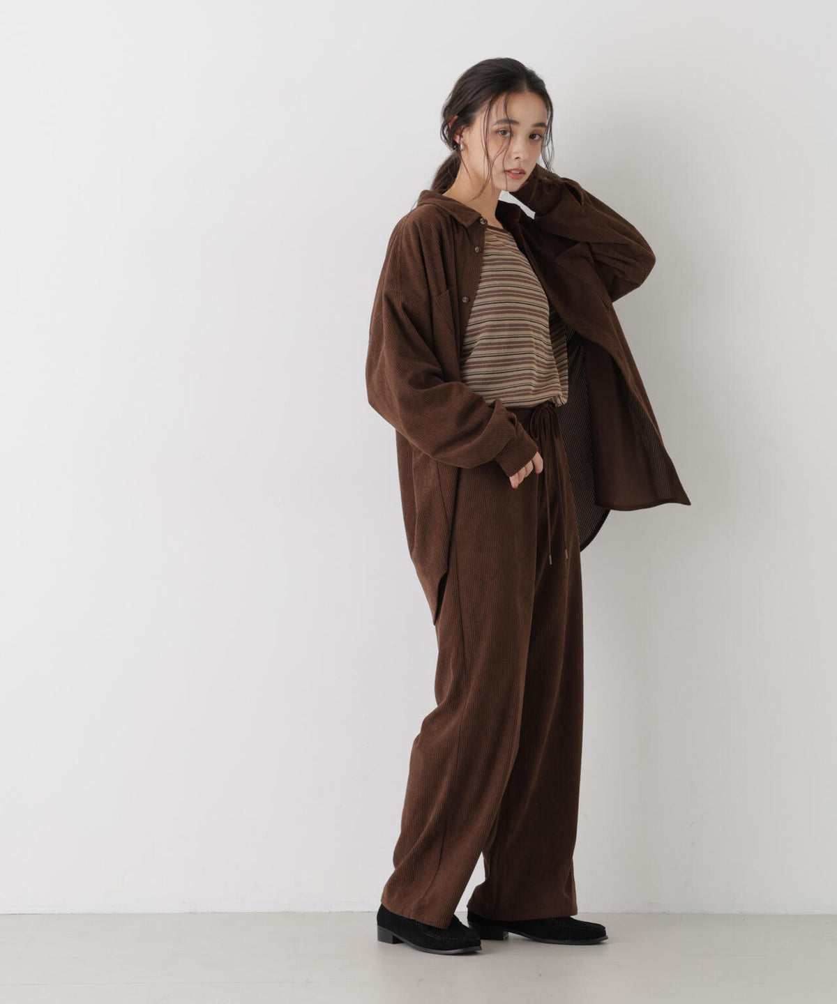 ソフトコーデュロイワイドシルエットシャツ(セットアップ可) 6736220314