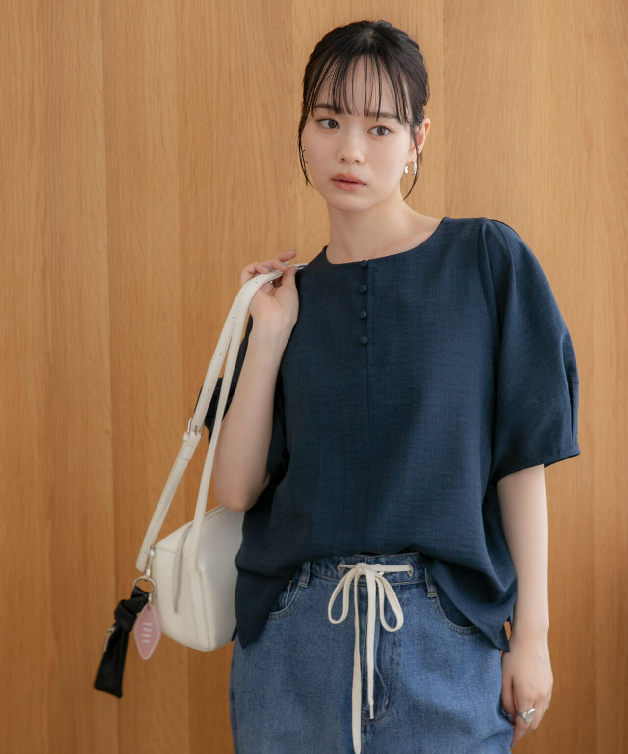 WEB限定/多機能素材 前後2wayランタンスリーブクルーブラウス(セットアップ可) 6736221309