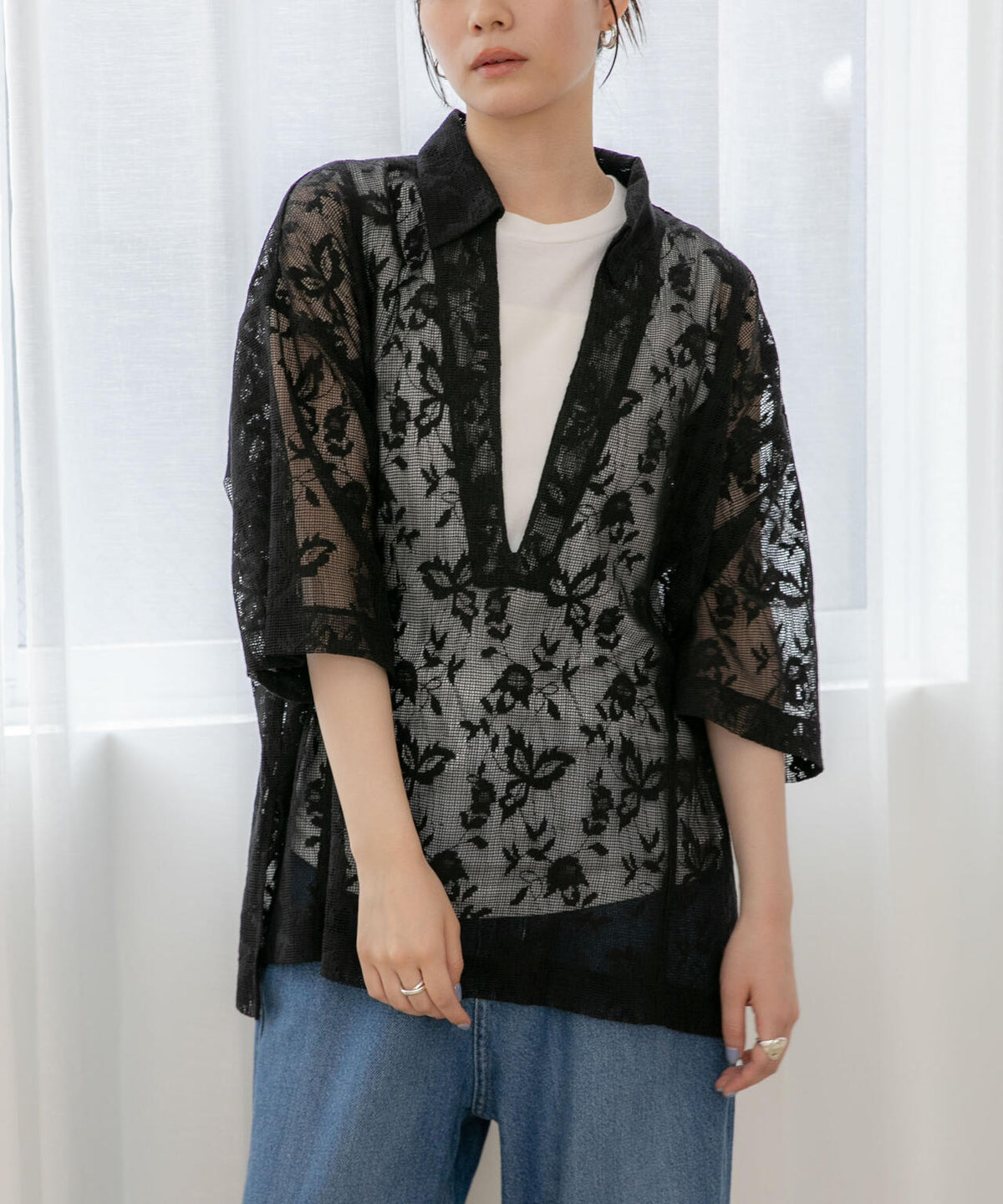 WEB限定/フラワーレーススキッパープルオーバーシャツ 6736221311