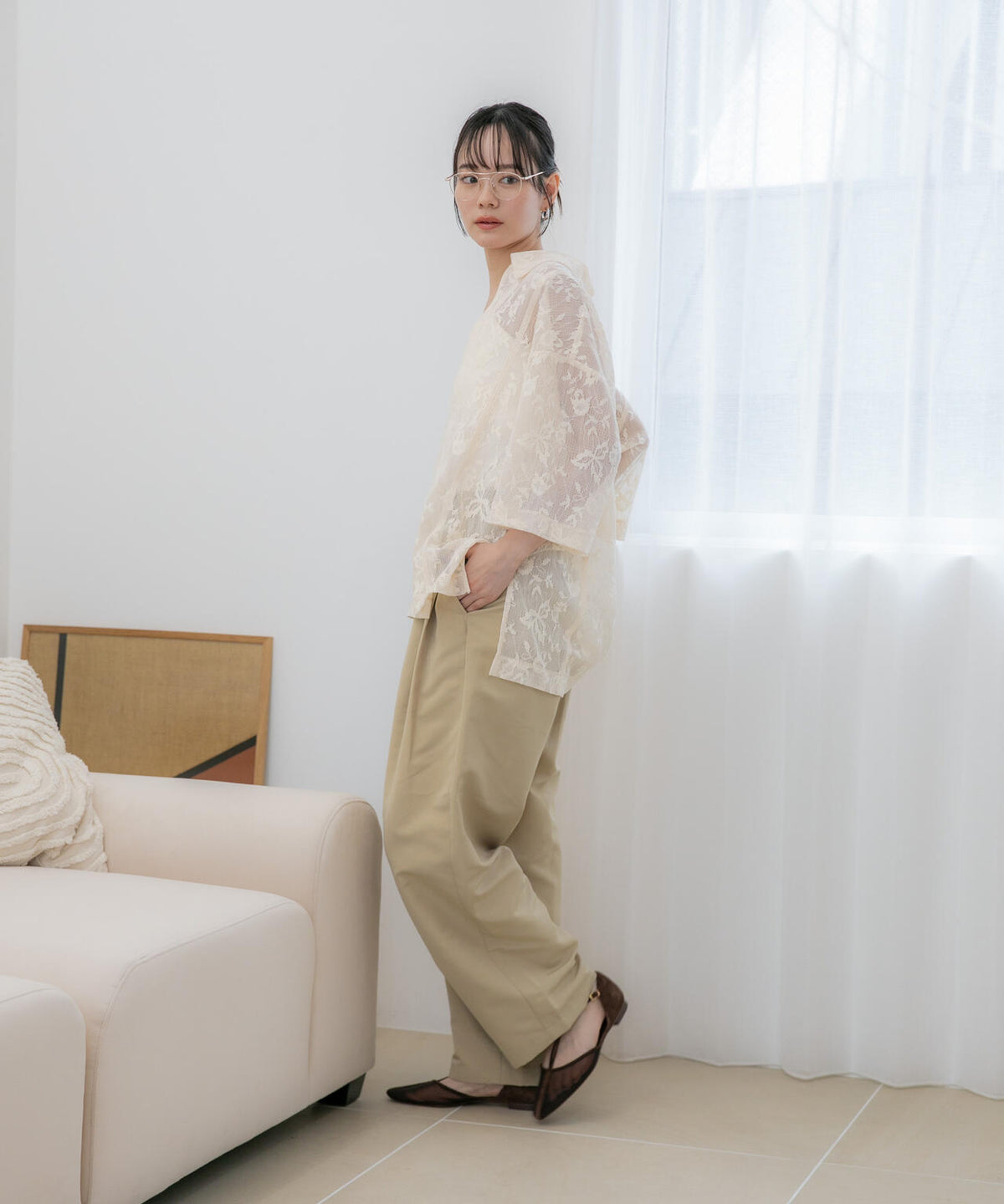 WEB限定/フラワーレーススキッパープルオーバーシャツ 6736221311