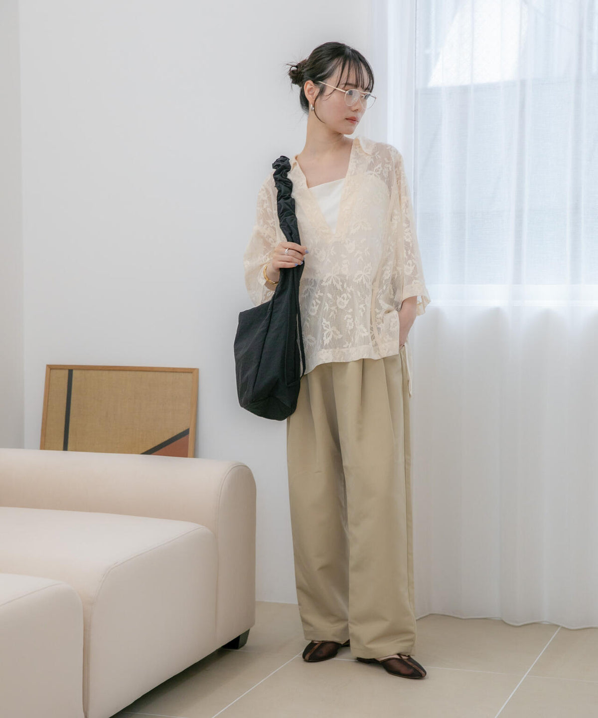 WEB限定/フラワーレーススキッパープルオーバーシャツ 6736221311
