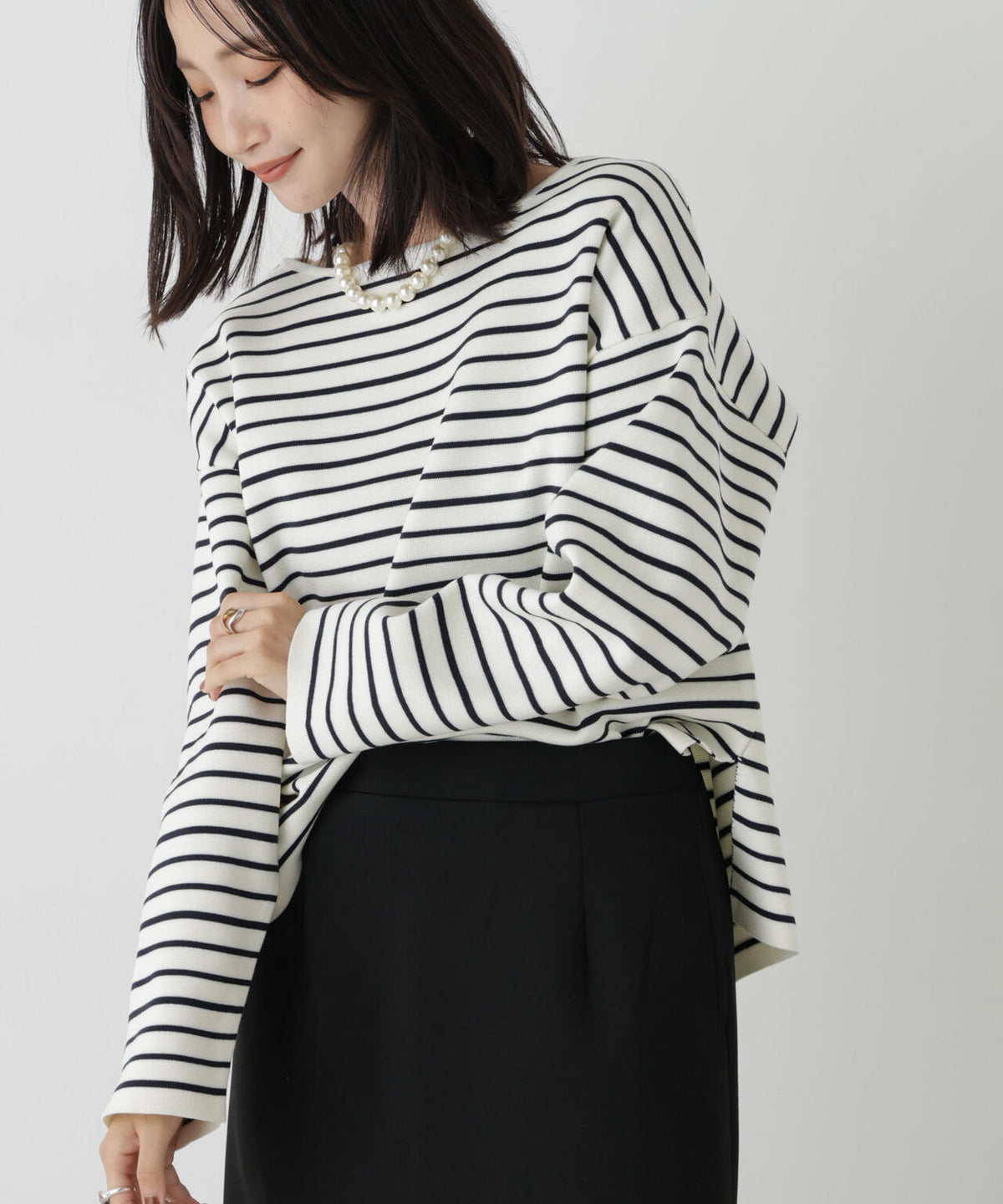 ミラノリブボーダードロップショルダープルオーバー 6736222303
