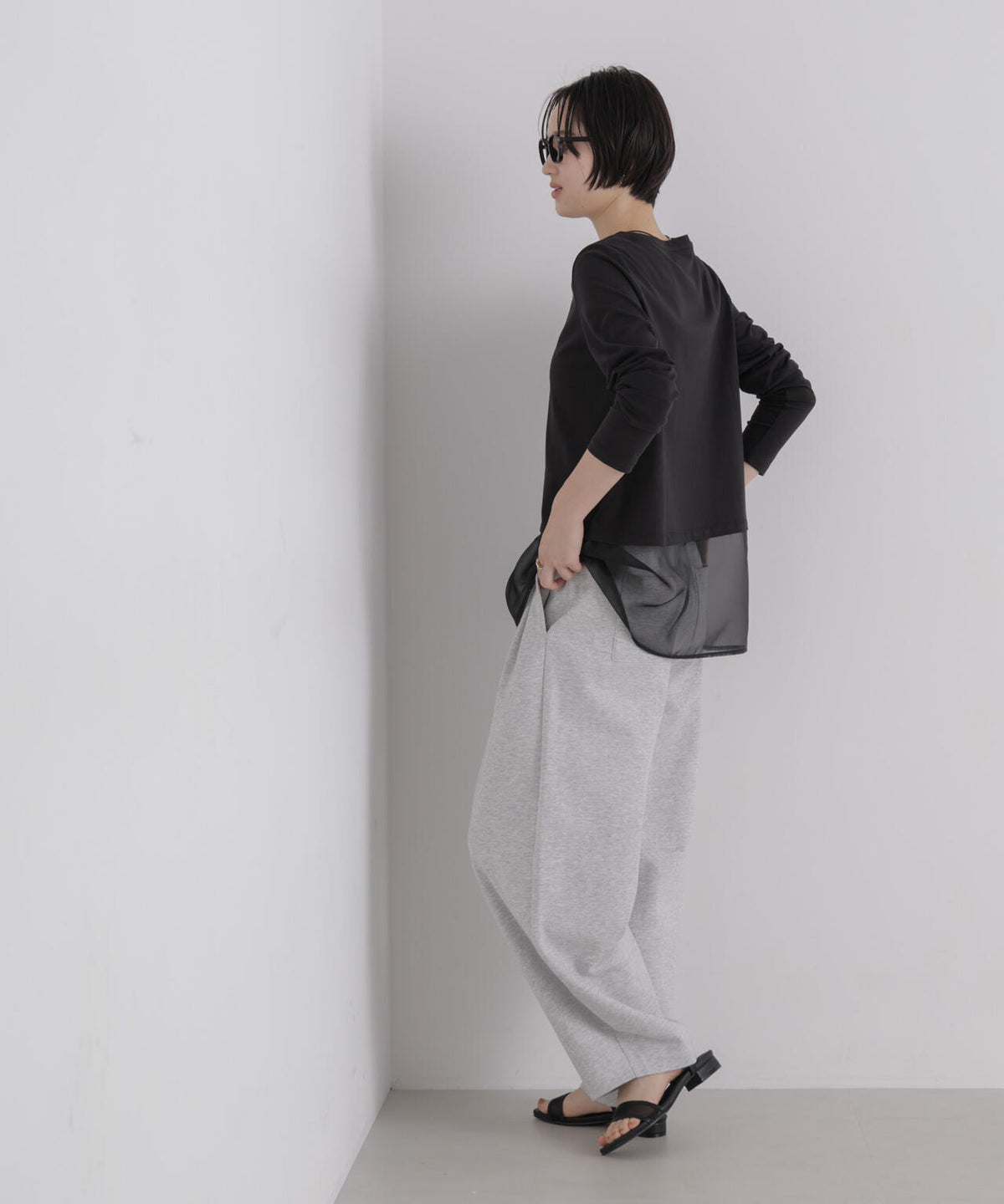 オーガンジーヘム切り替えロングスリーブTシャツ 6736223304