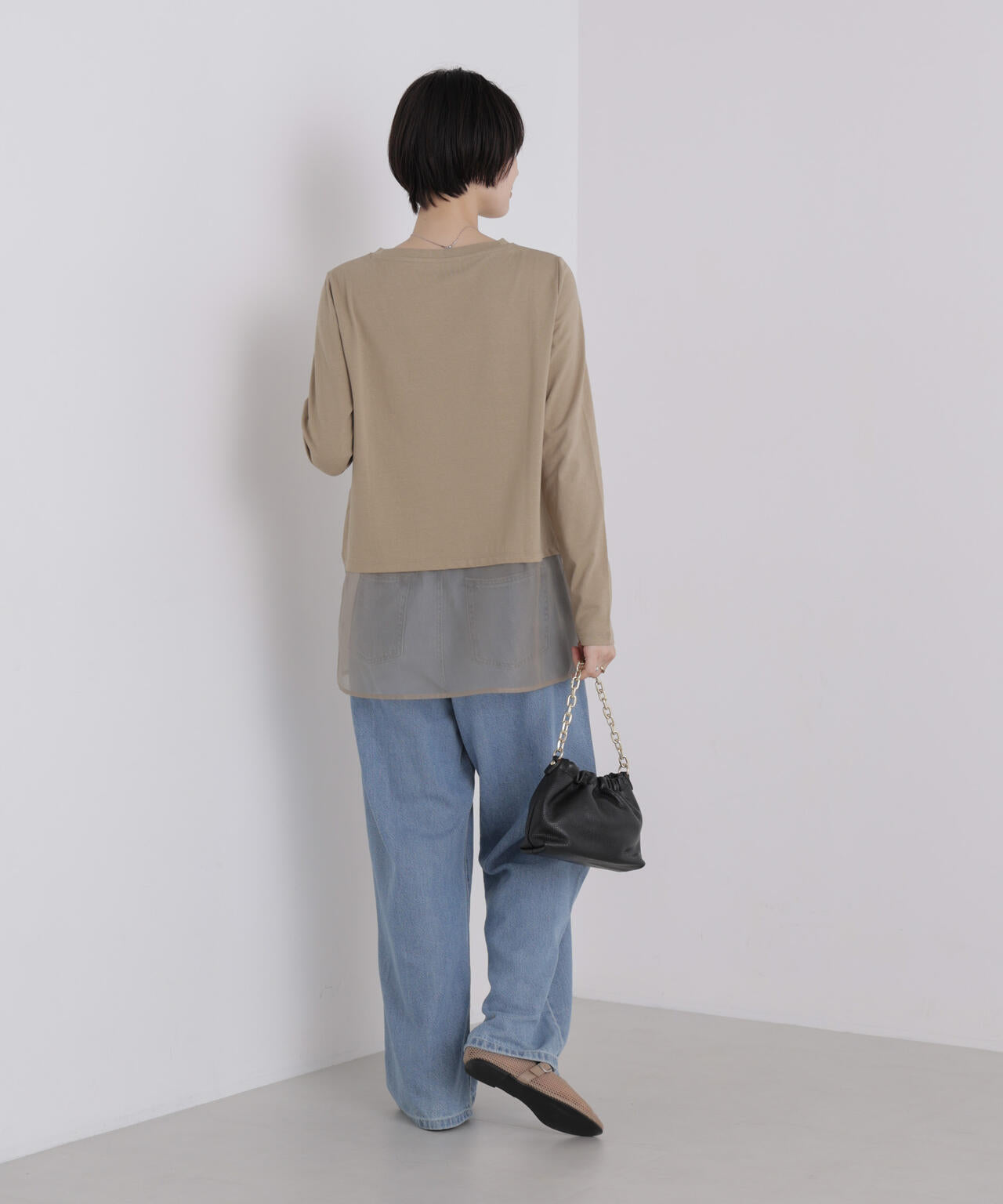 オーガンジーヘム切り替えロングスリーブTシャツ 6736223304