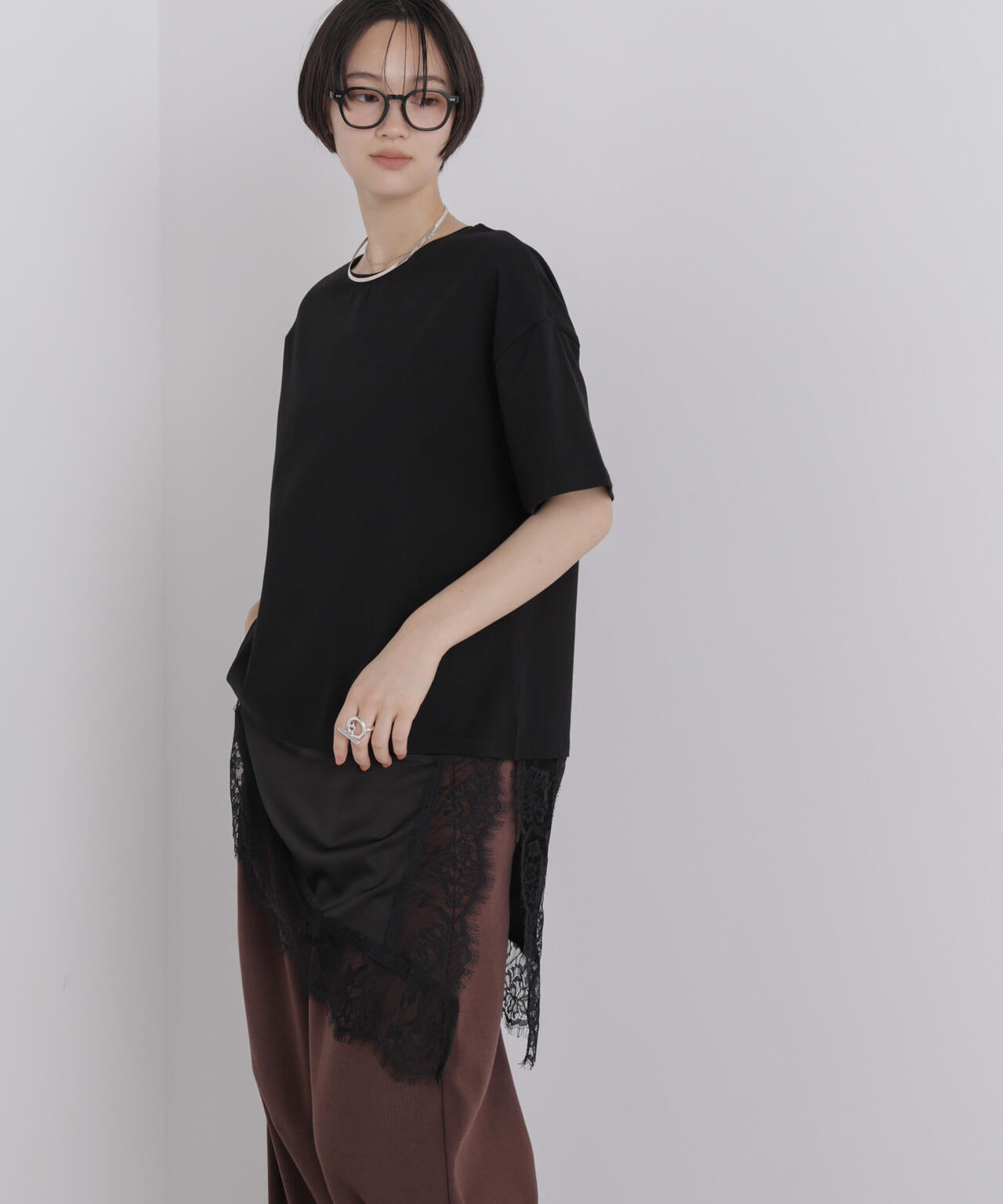 アシメレースヘムドッキングカットトップス 6736224303