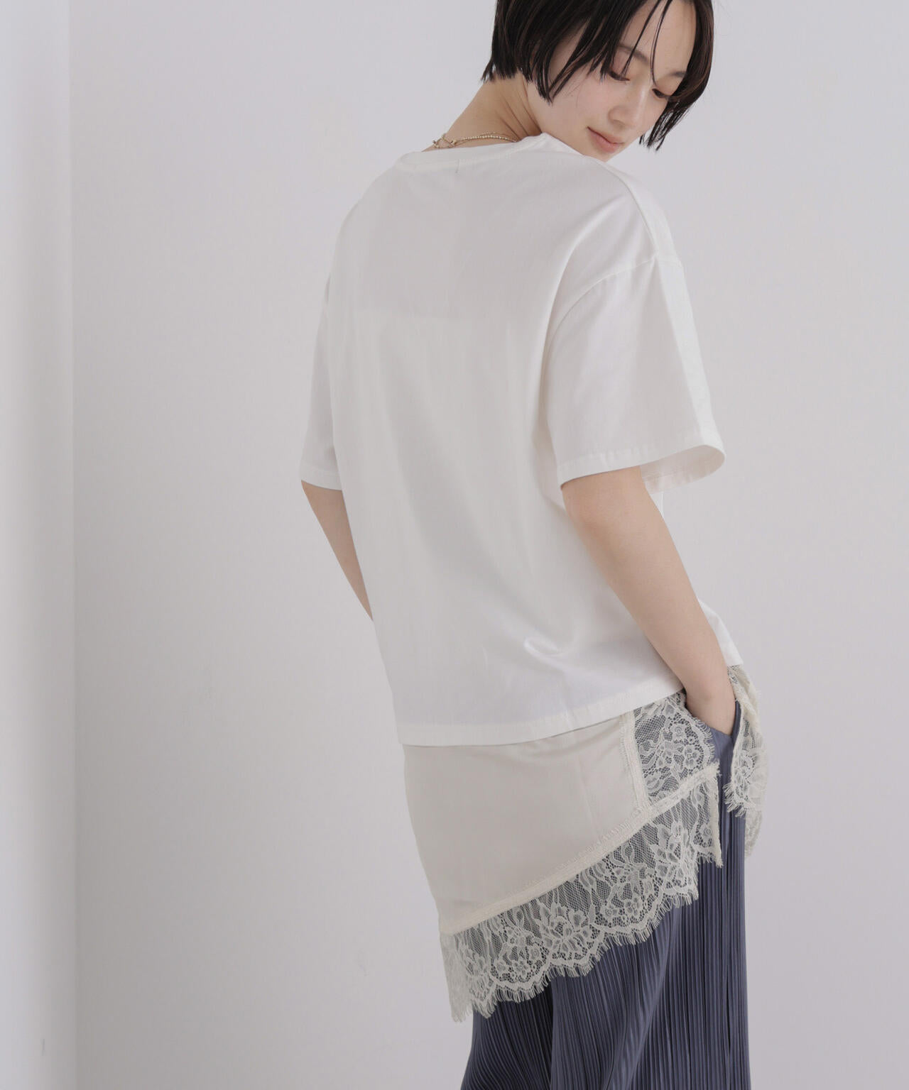 アシメレースヘムドッキングカットトップス 6736224303
