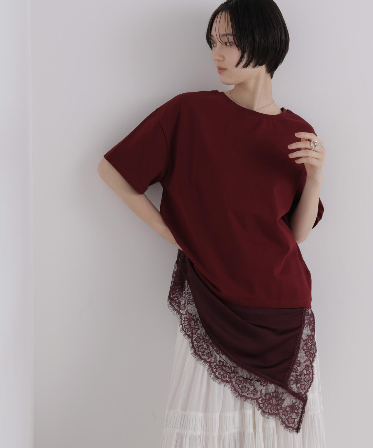 アシメレースヘムドッキングカットトップス 6736224303