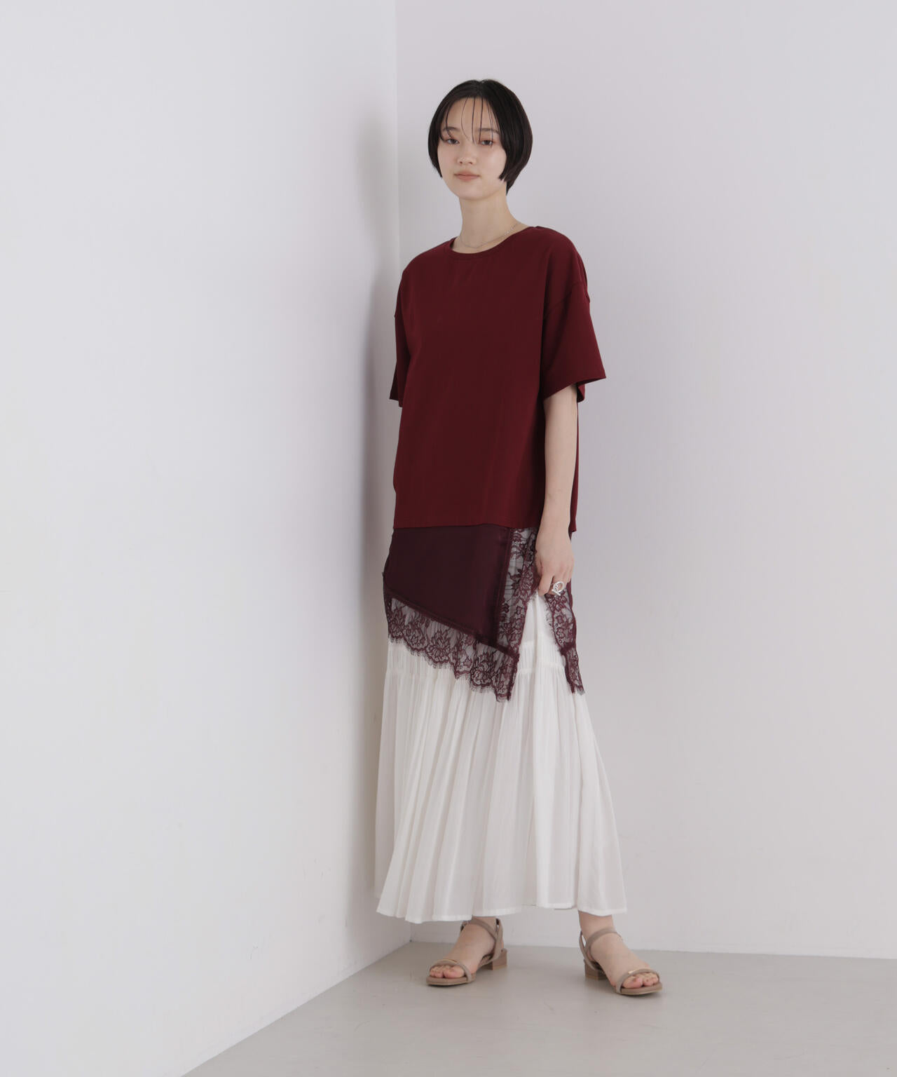 アシメレースヘムドッキングカットトップス 6736224303