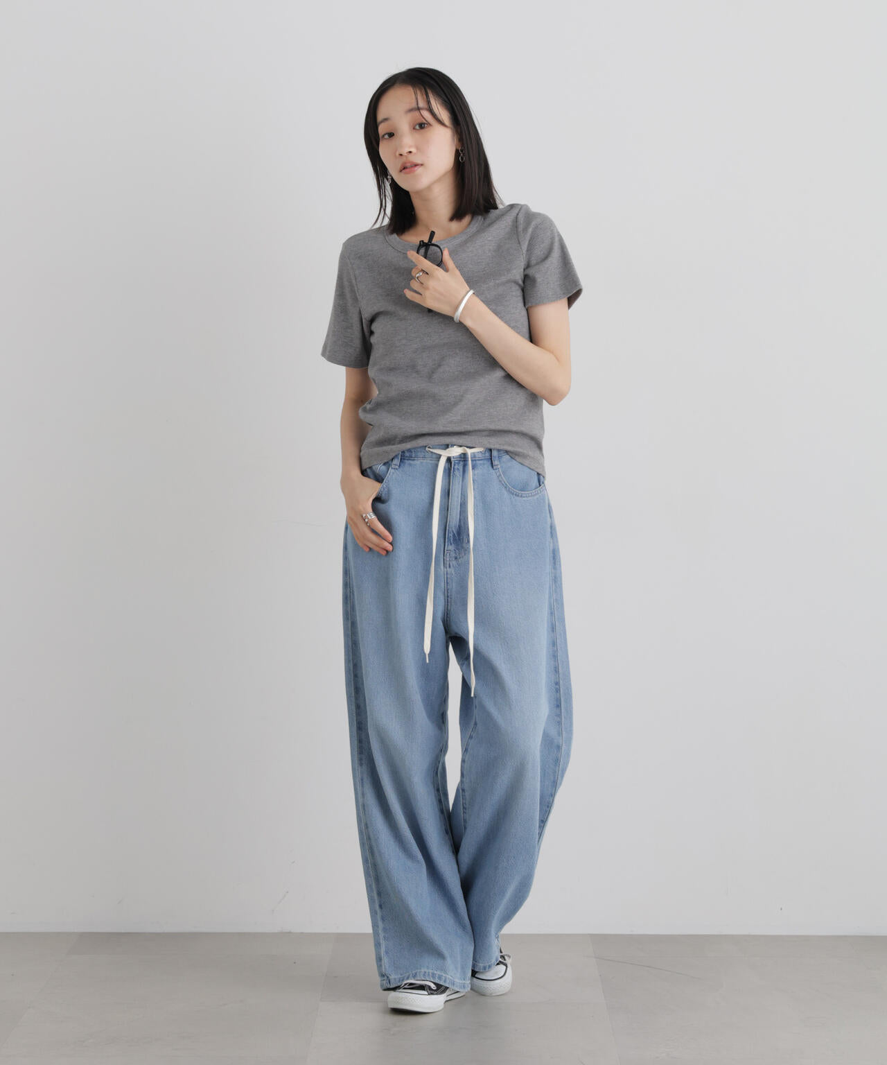 ラメリブカットクルーネックTシャツ 6736224308