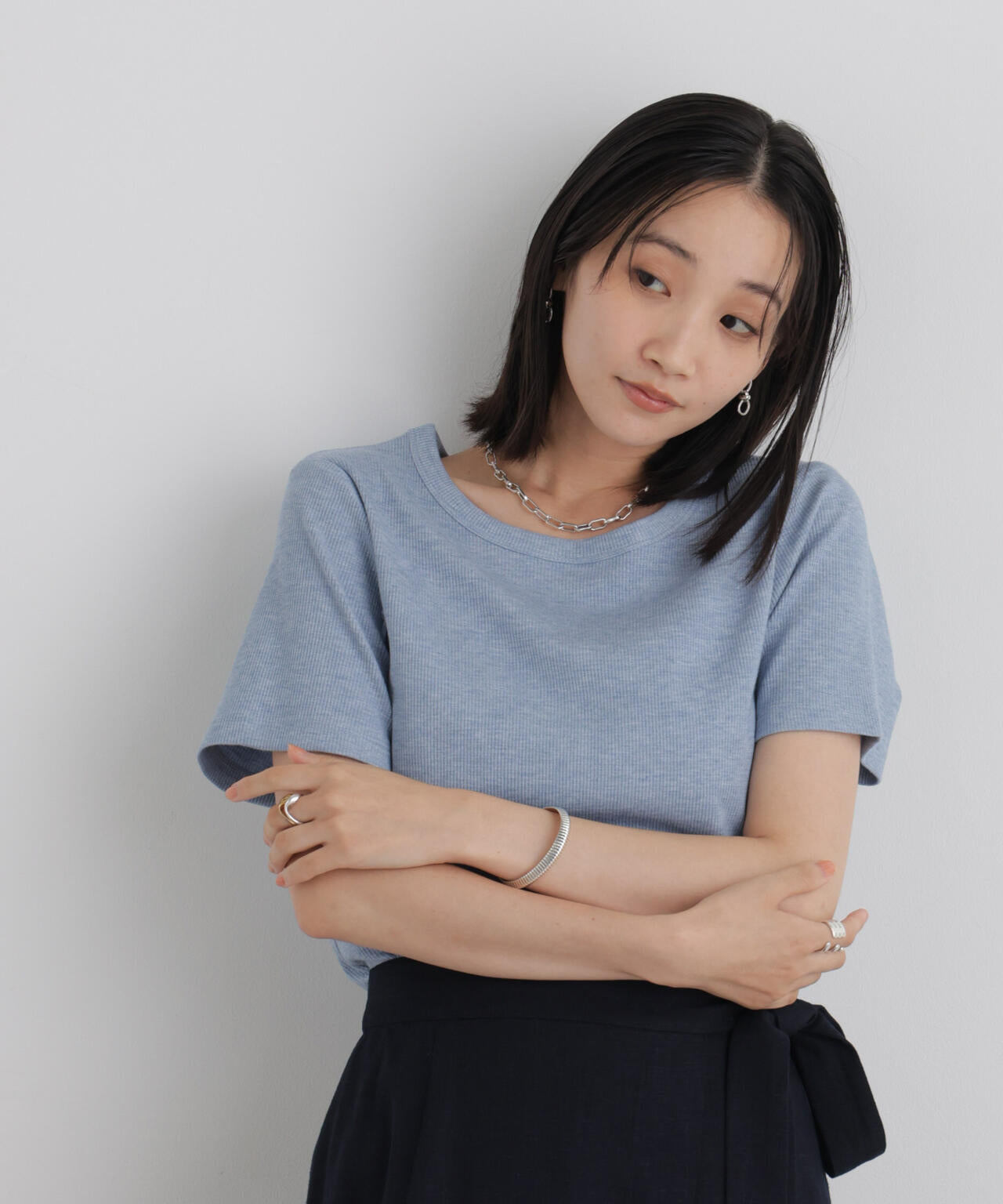 ラメリブカットクルーネックTシャツ 6736224308