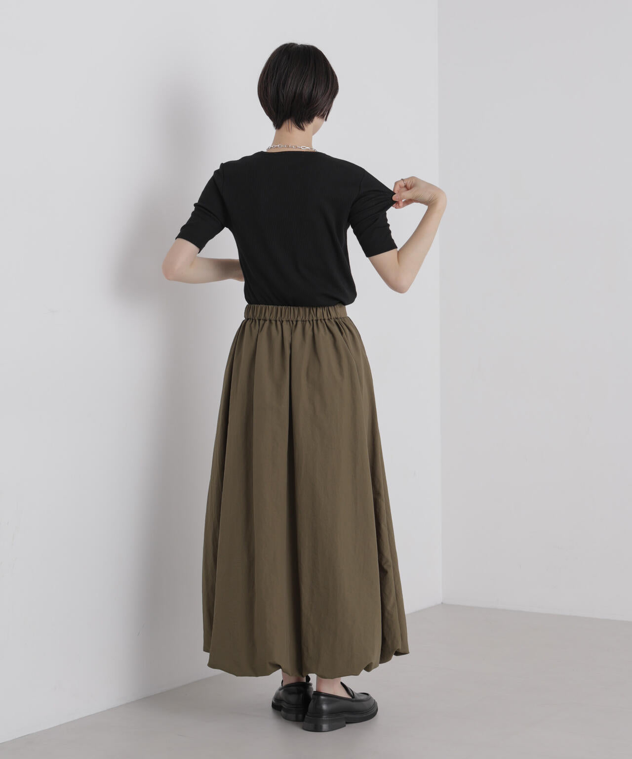 ソフトシアーリブクルーネック半袖トップス 6736224310