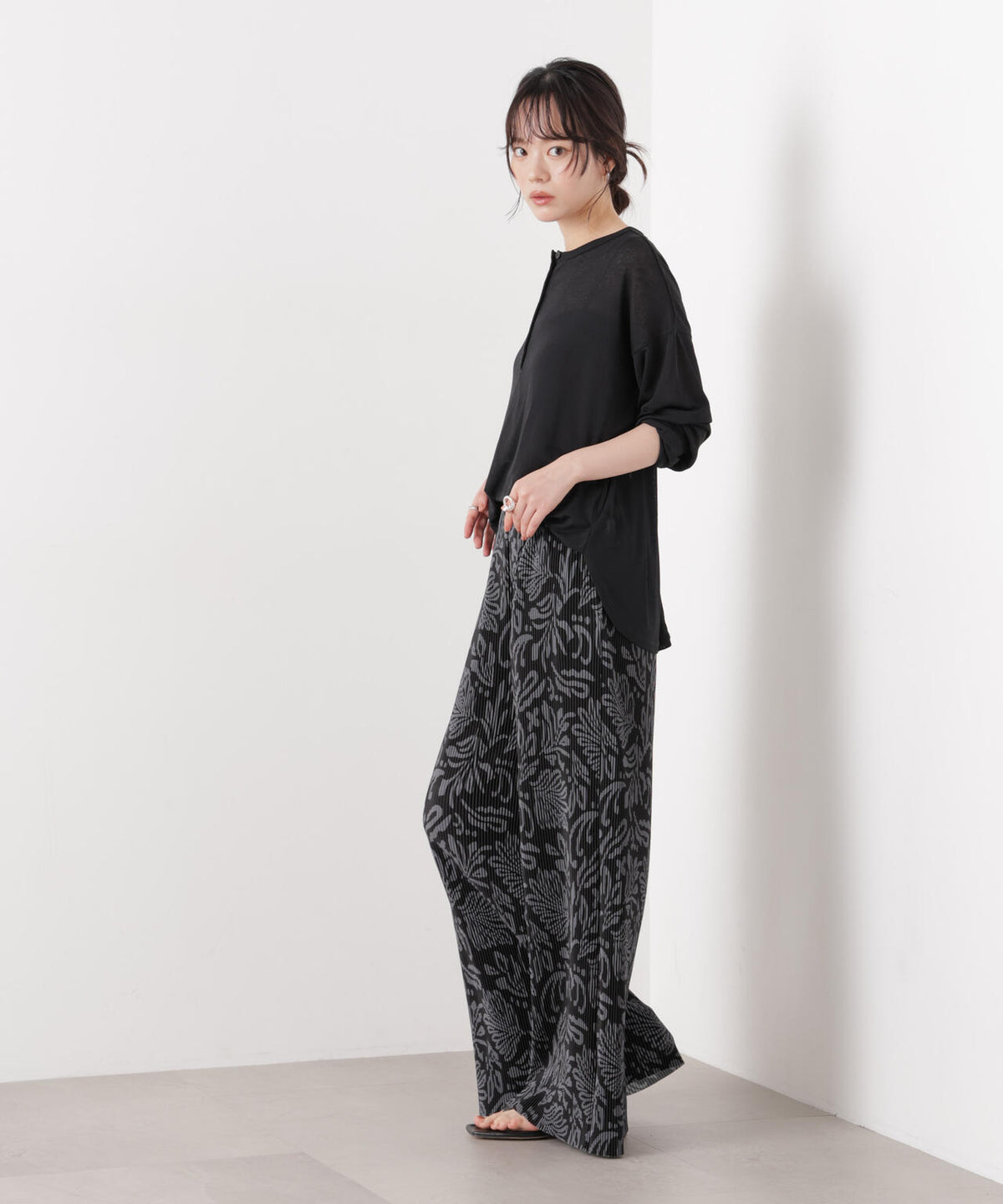 ボタニカル柄プリーツパンツ セルフカット可能 6736227301