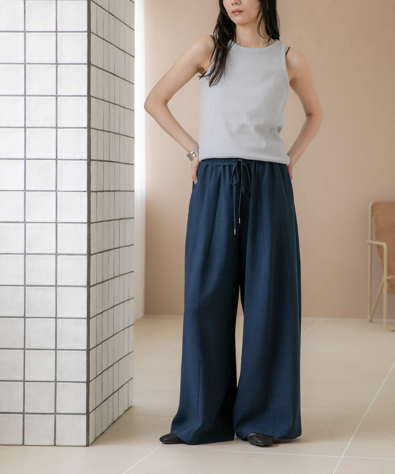 WEB限定/多機能素材 ギャザータックイージーパンツ(セットアップ可) 6736227303