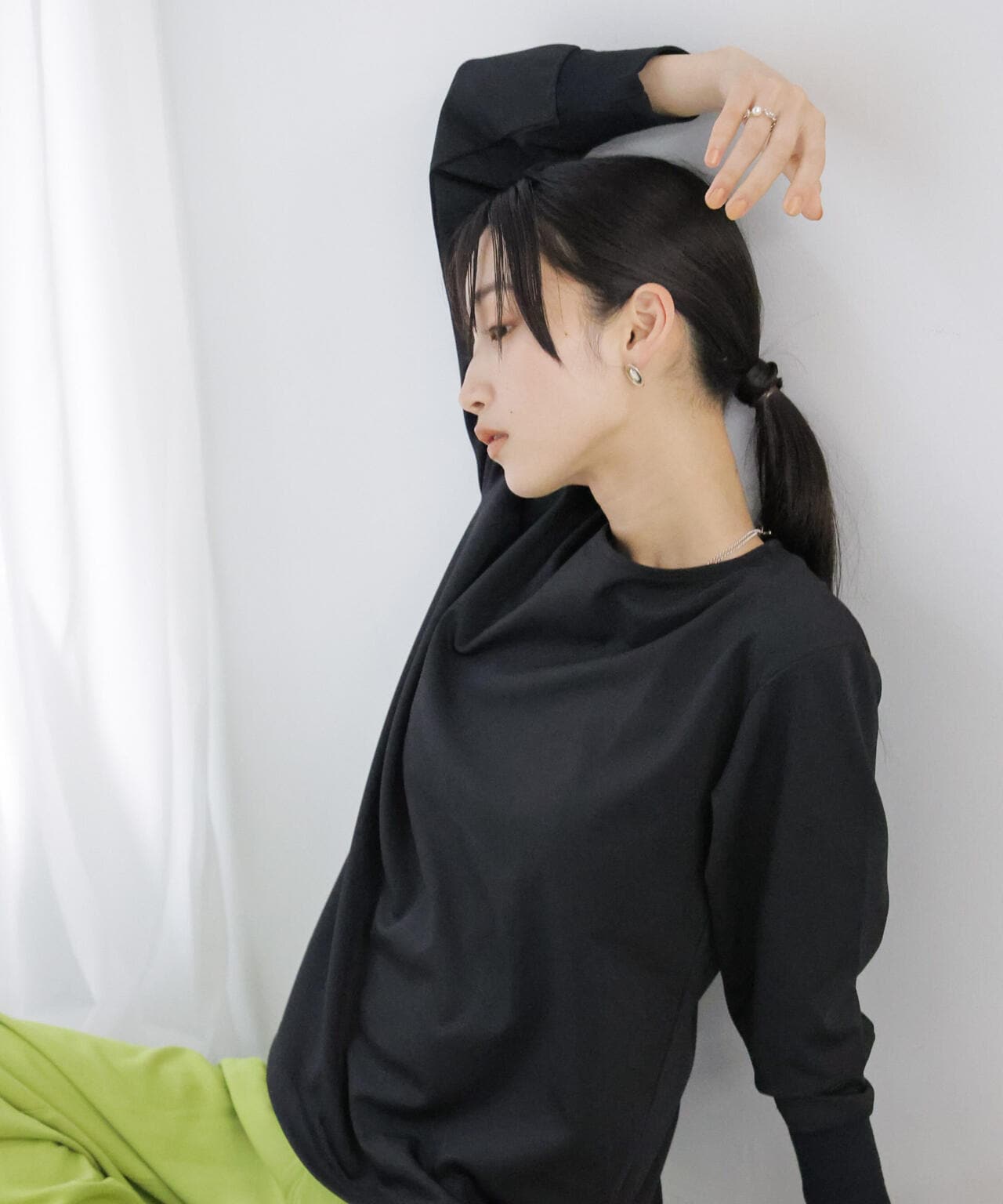 WEB限定/リブ付きれい見えジョーゼットカットソー 6754123302