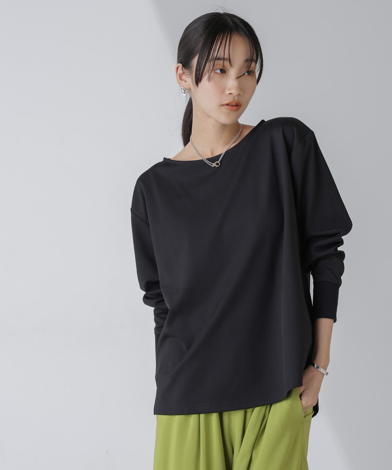 WEB限定/リブ付きれい見えジョーゼットカットソー 6754123302
