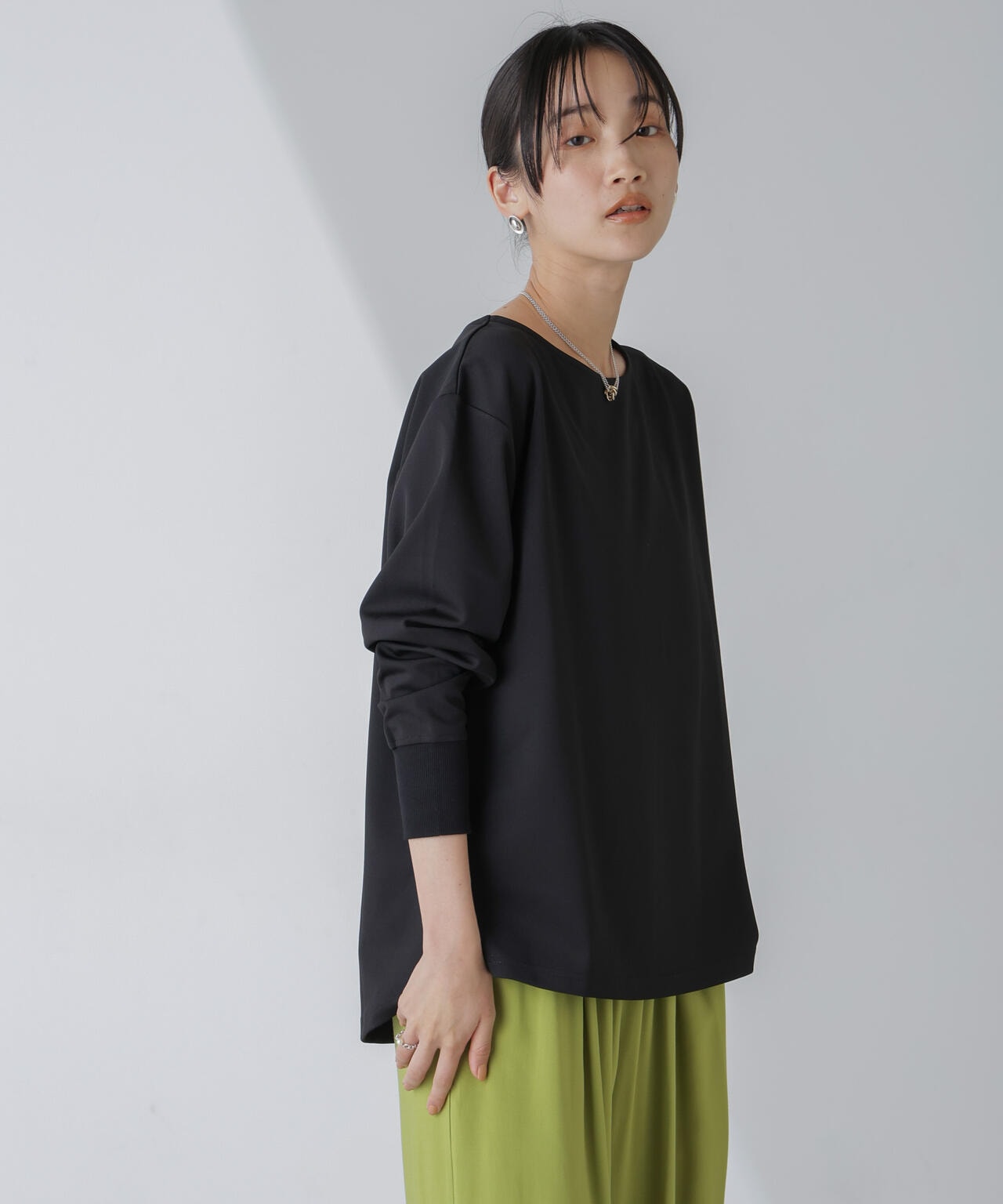 WEB限定/リブ付きれい見えジョーゼットカットソー 6754123302
