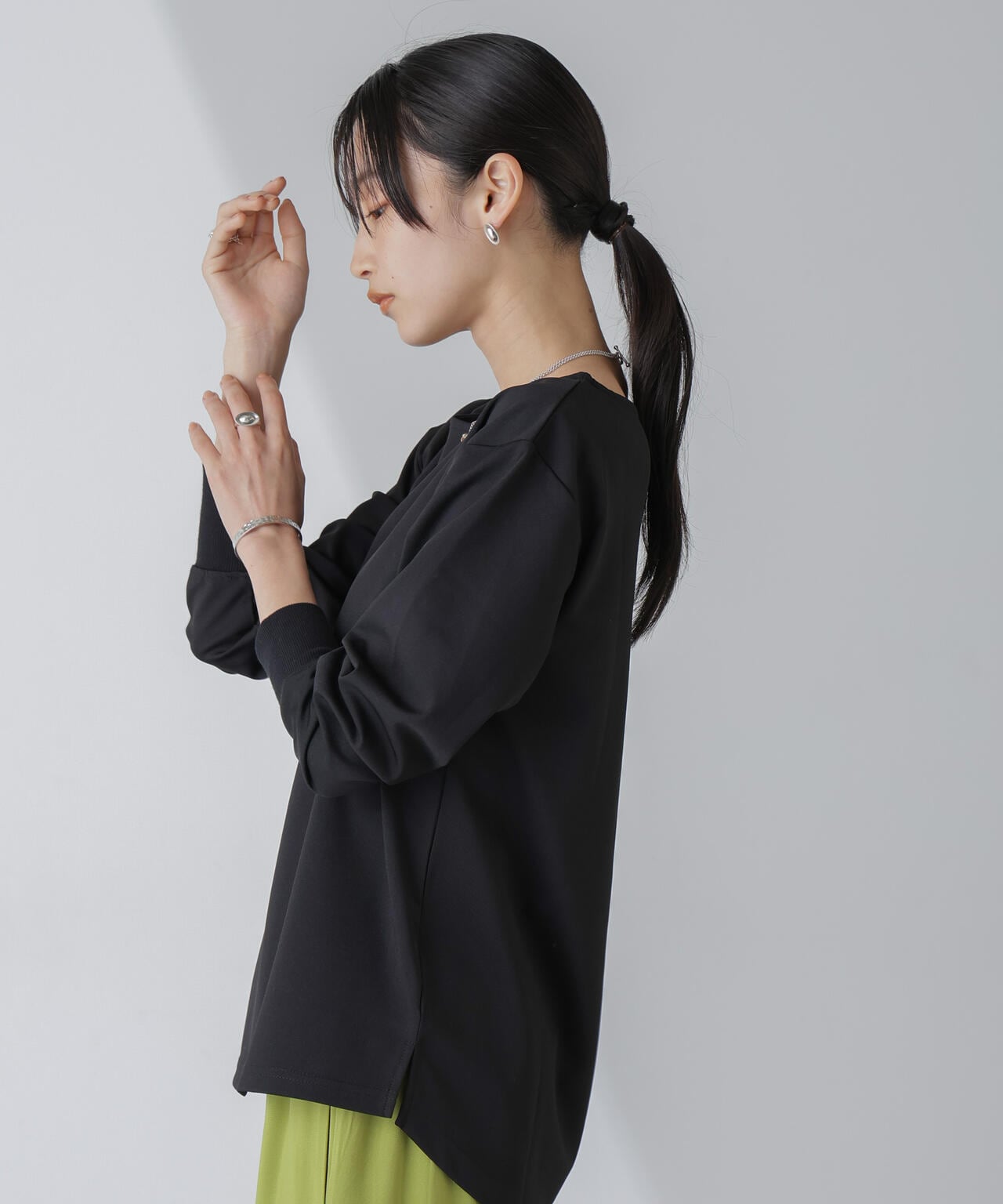 WEB限定/リブ付きれい見えジョーゼットカットソー 6754123302