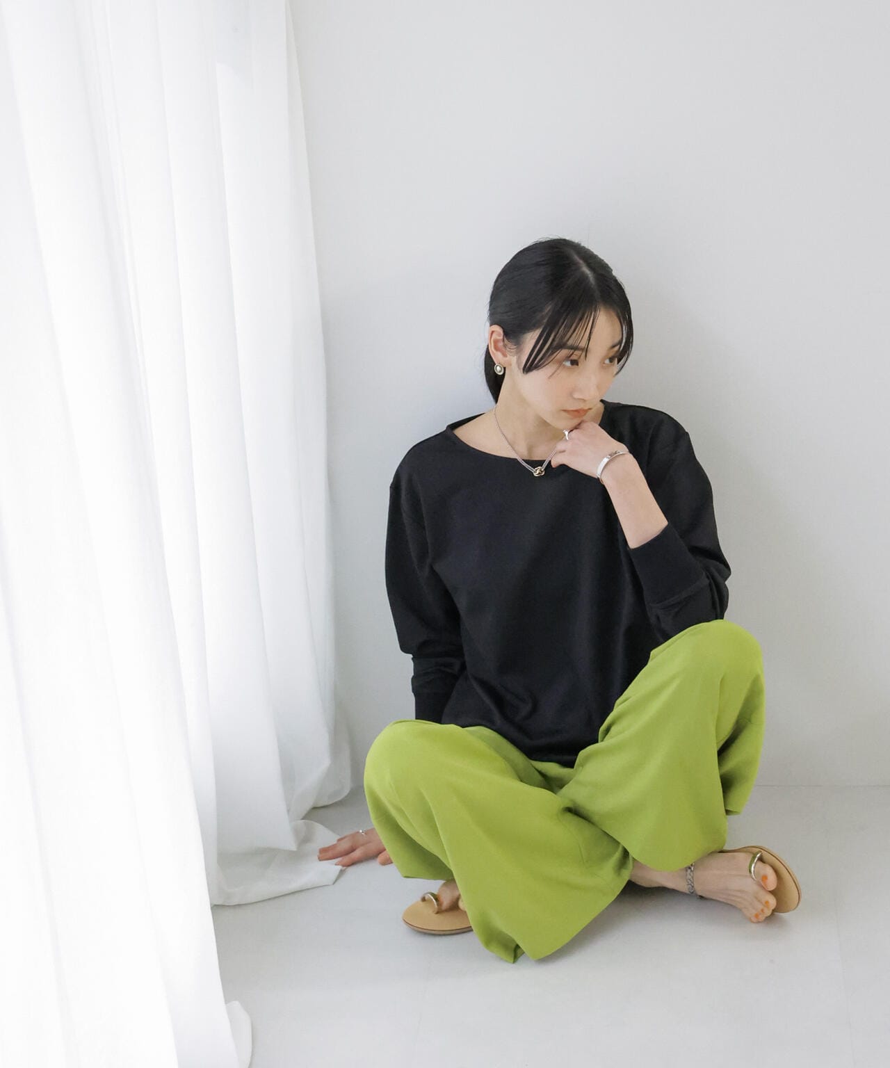 WEB限定/リブ付きれい見えジョーゼットカットソー 6754123302