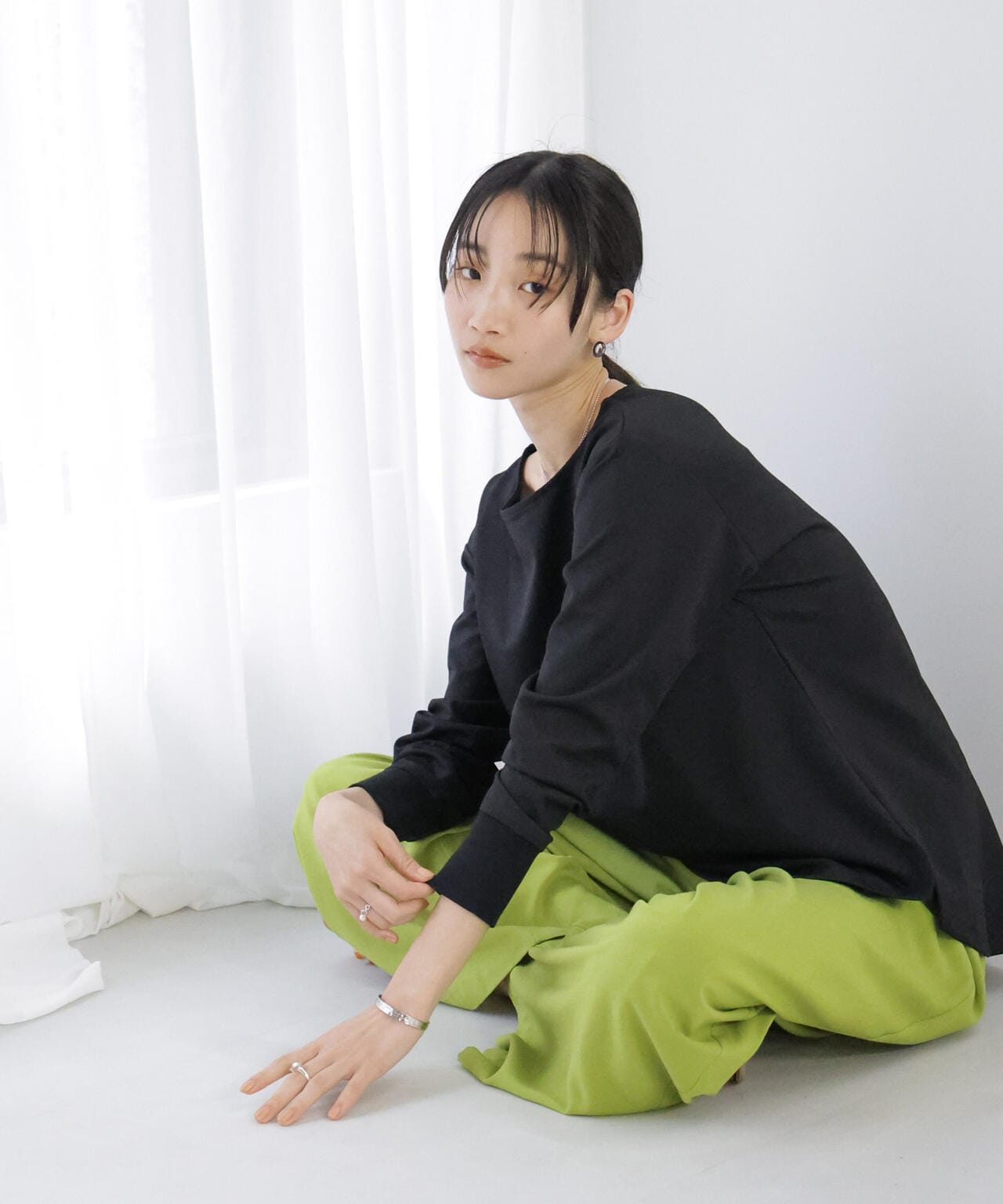 WEB限定/リブ付きれい見えジョーゼットカットソー 6754123302