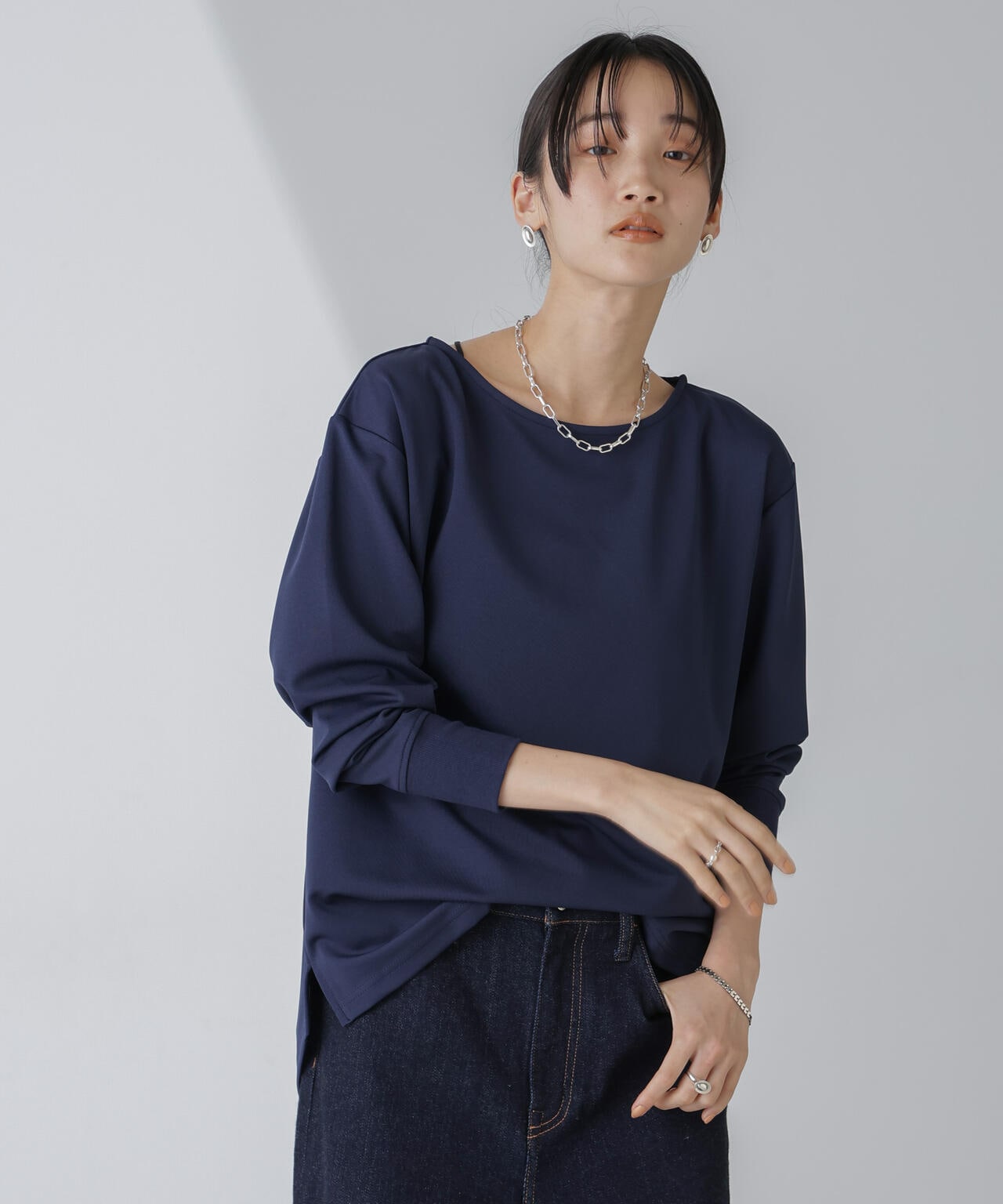 WEB限定/リブ付きれい見えジョーゼットカットソー 6754123302