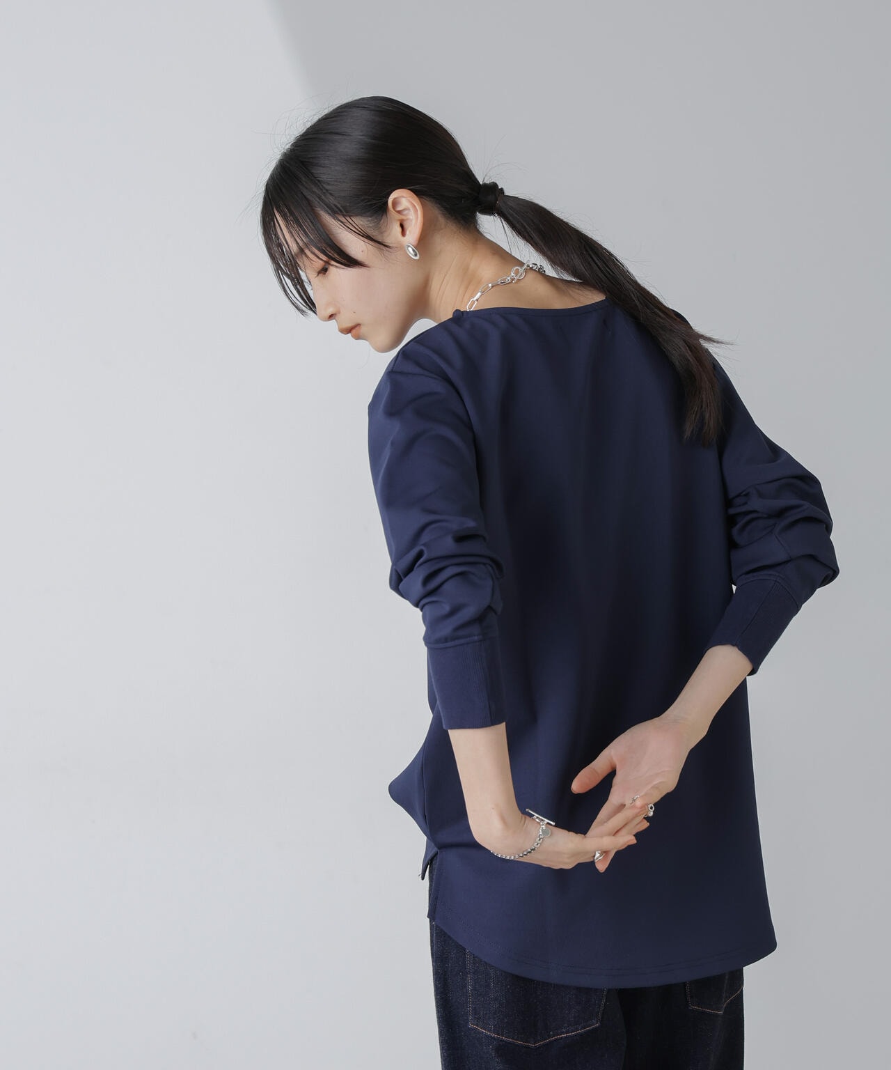 WEB限定/リブ付きれい見えジョーゼットカットソー 6754123302