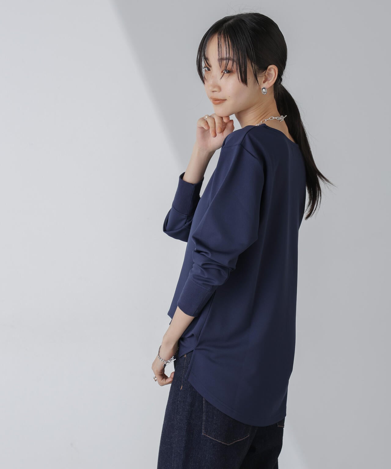 WEB限定/リブ付きれい見えジョーゼットカットソー 6754123302