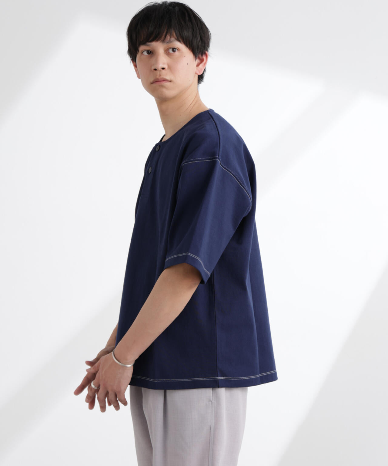 ヘビーオンスワイドヘンリーネックTシャツ 半袖 6725124227