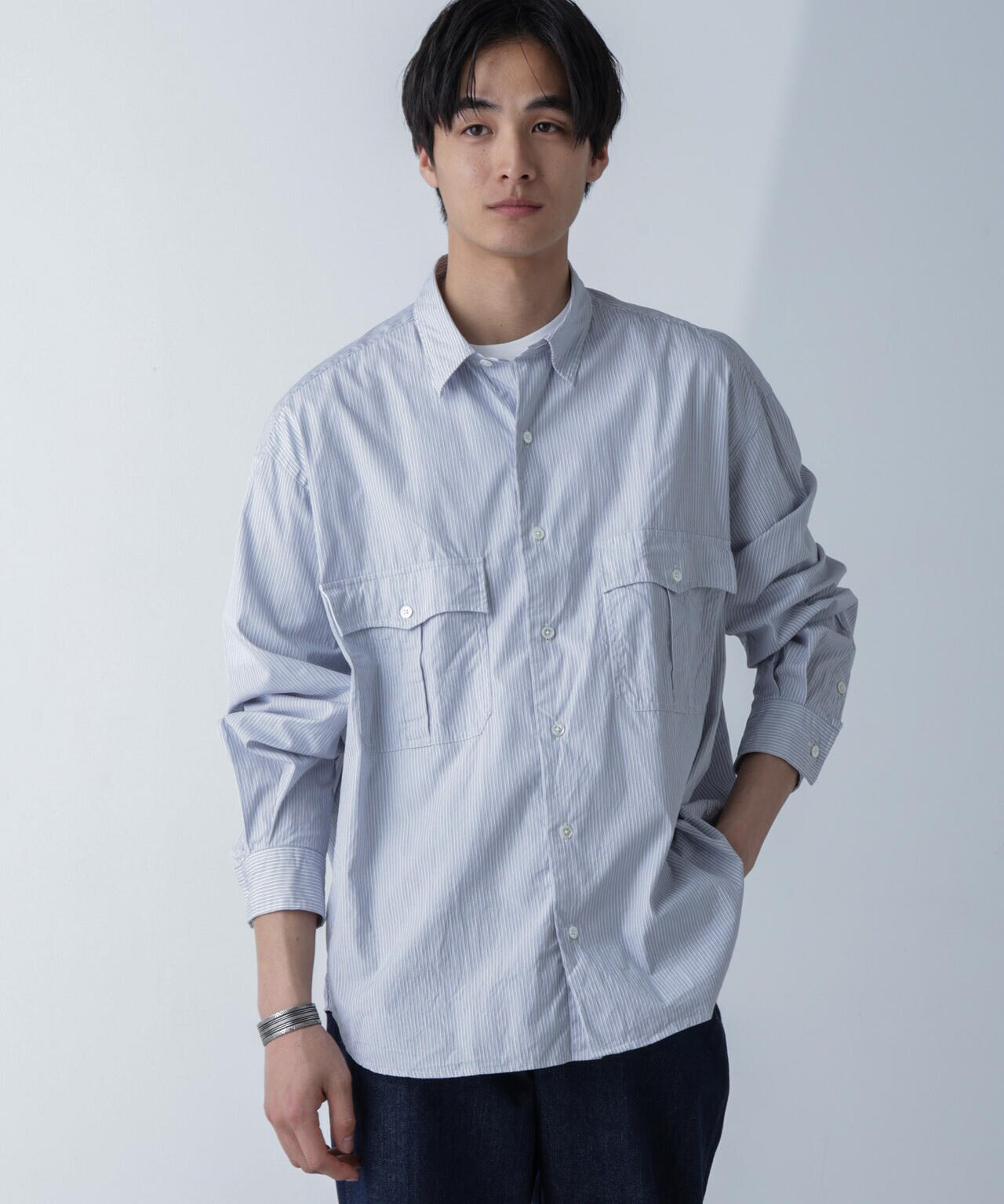 PORTER CLASSIC/ROLL UP STRIPE SHIRT 6704120089