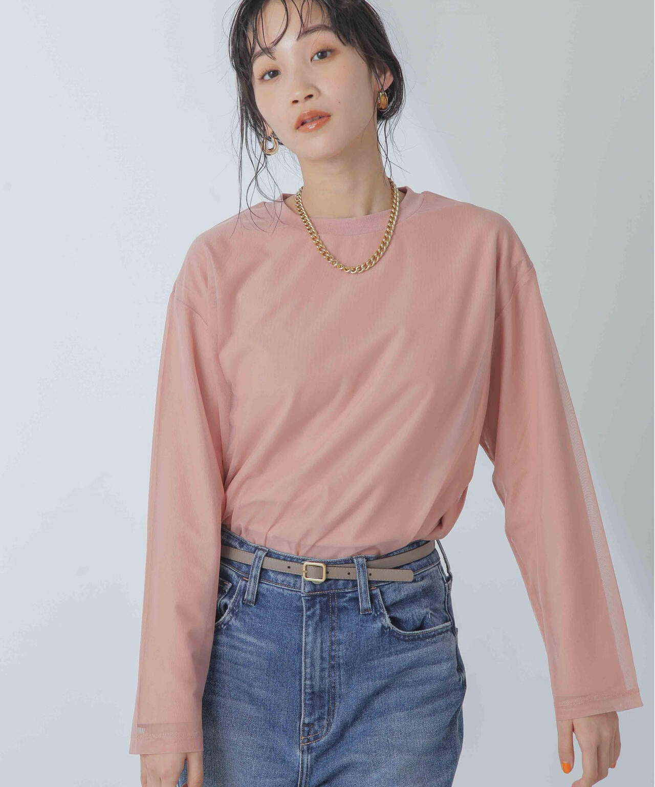 チュールレイヤードロングスリーブTシャツ 6734123307