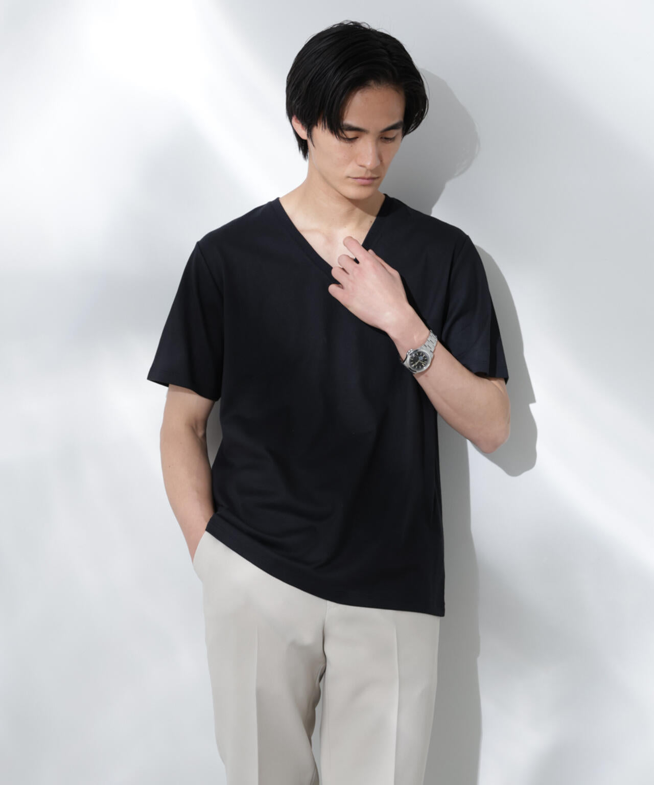 WEB限定/Anti Soaked(R) 汗染み防止 Vネック レギュラーシルエットTシャツ 6685124206