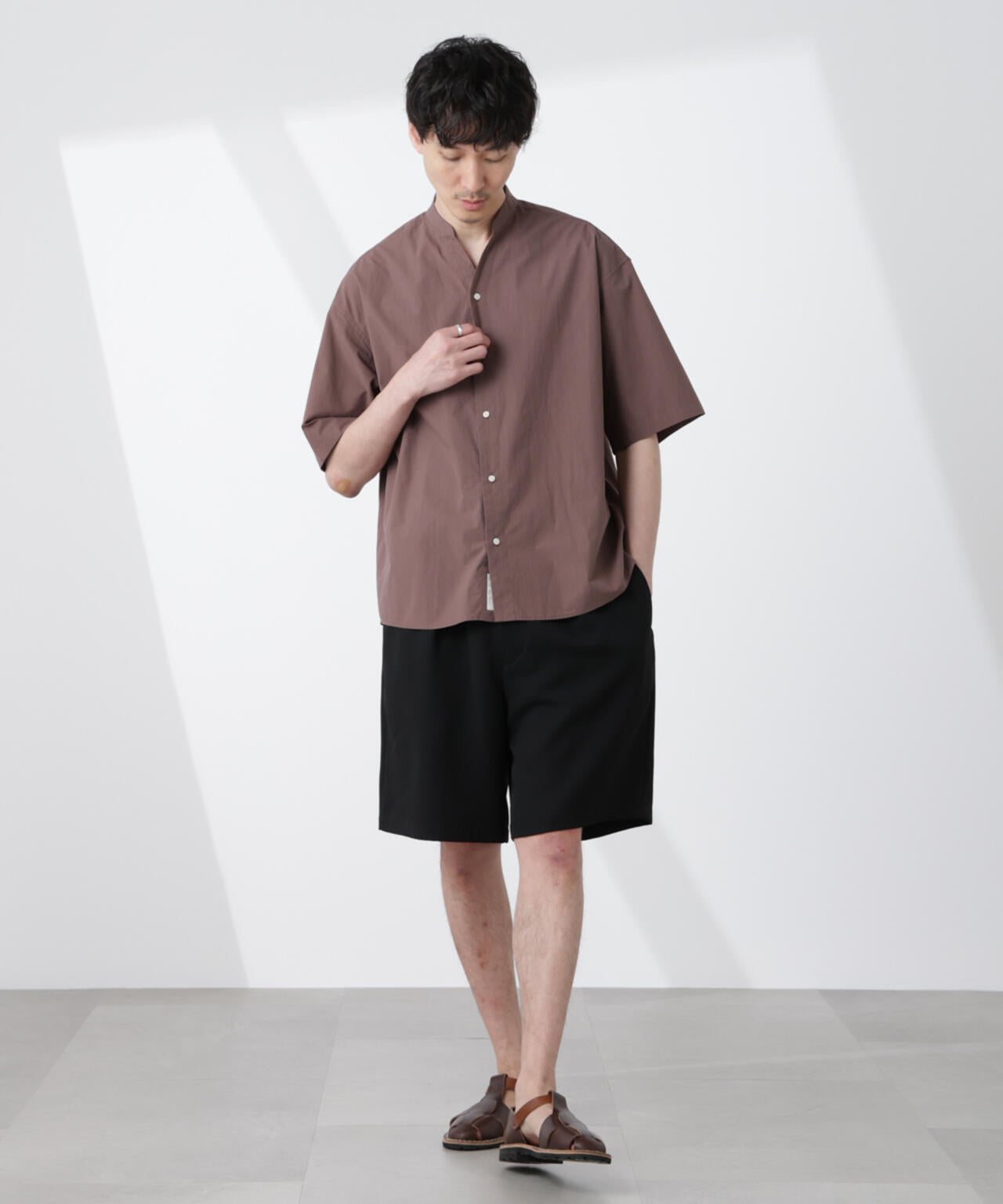 「大人のワイドシャツ」バンドカラー 半袖 6685121223