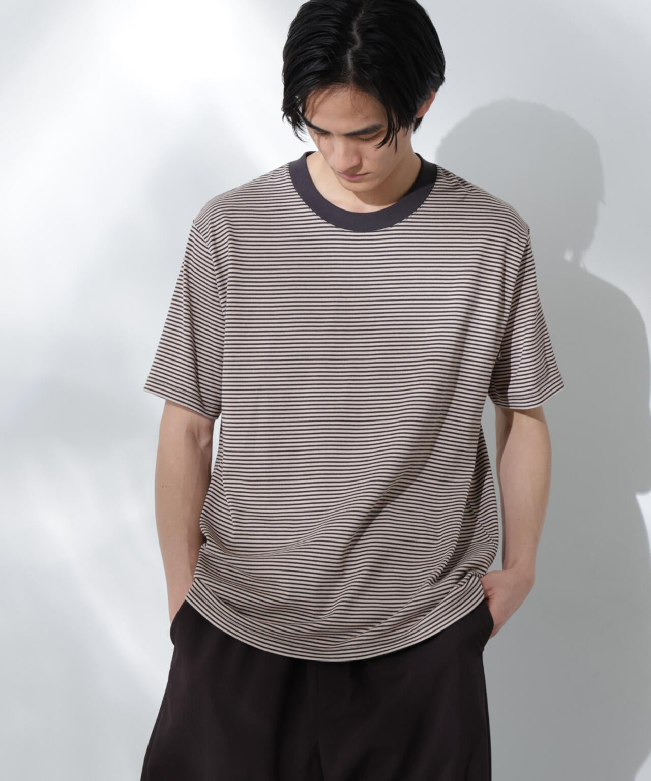 Anti Soaked(R) 汗染み防止 ボーダーミドルシルエットTシャツ 6685124205