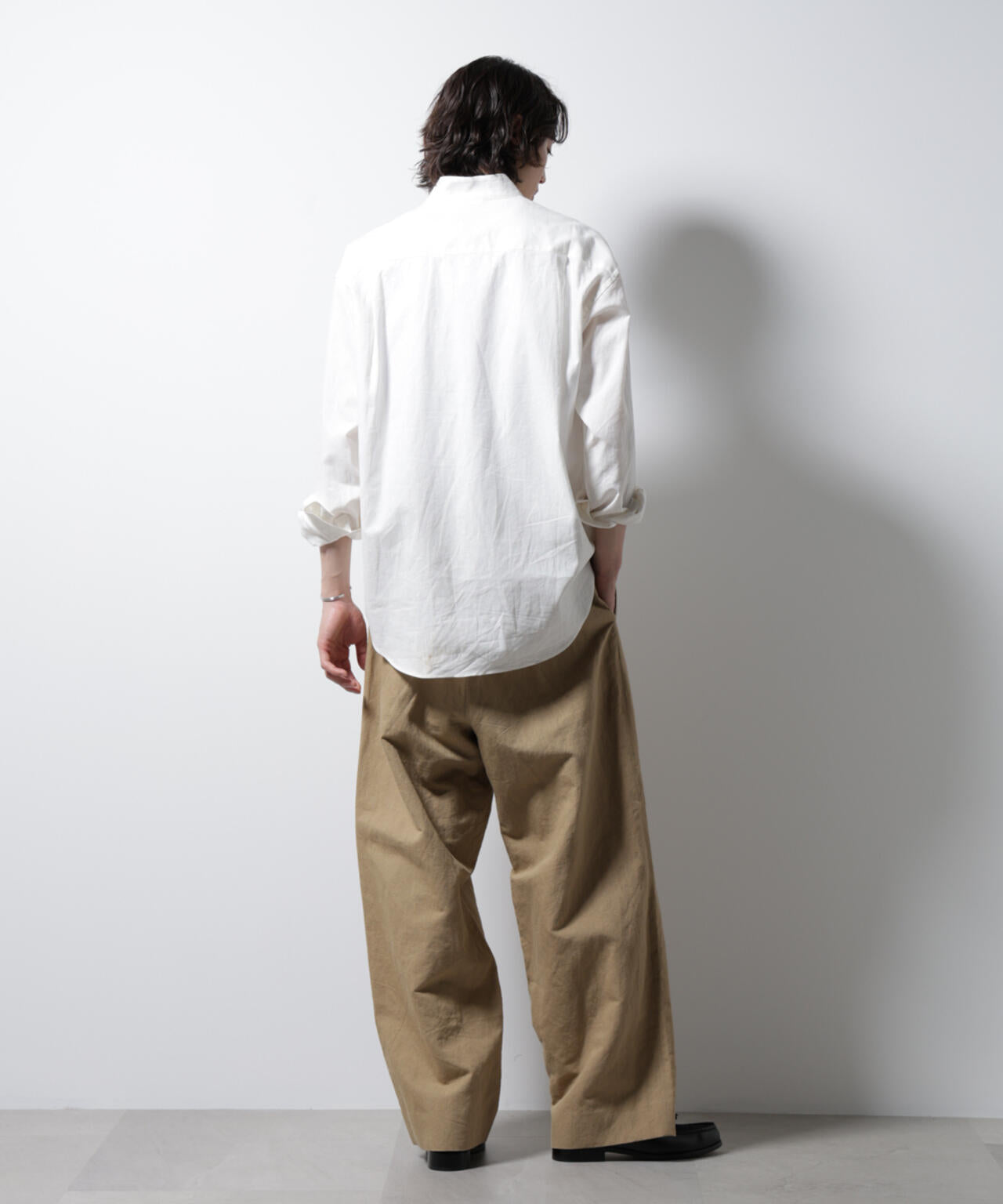 「BELGIUM LINEN FABRICS」リネンコットンスタンドカラーシャツ 6685120219