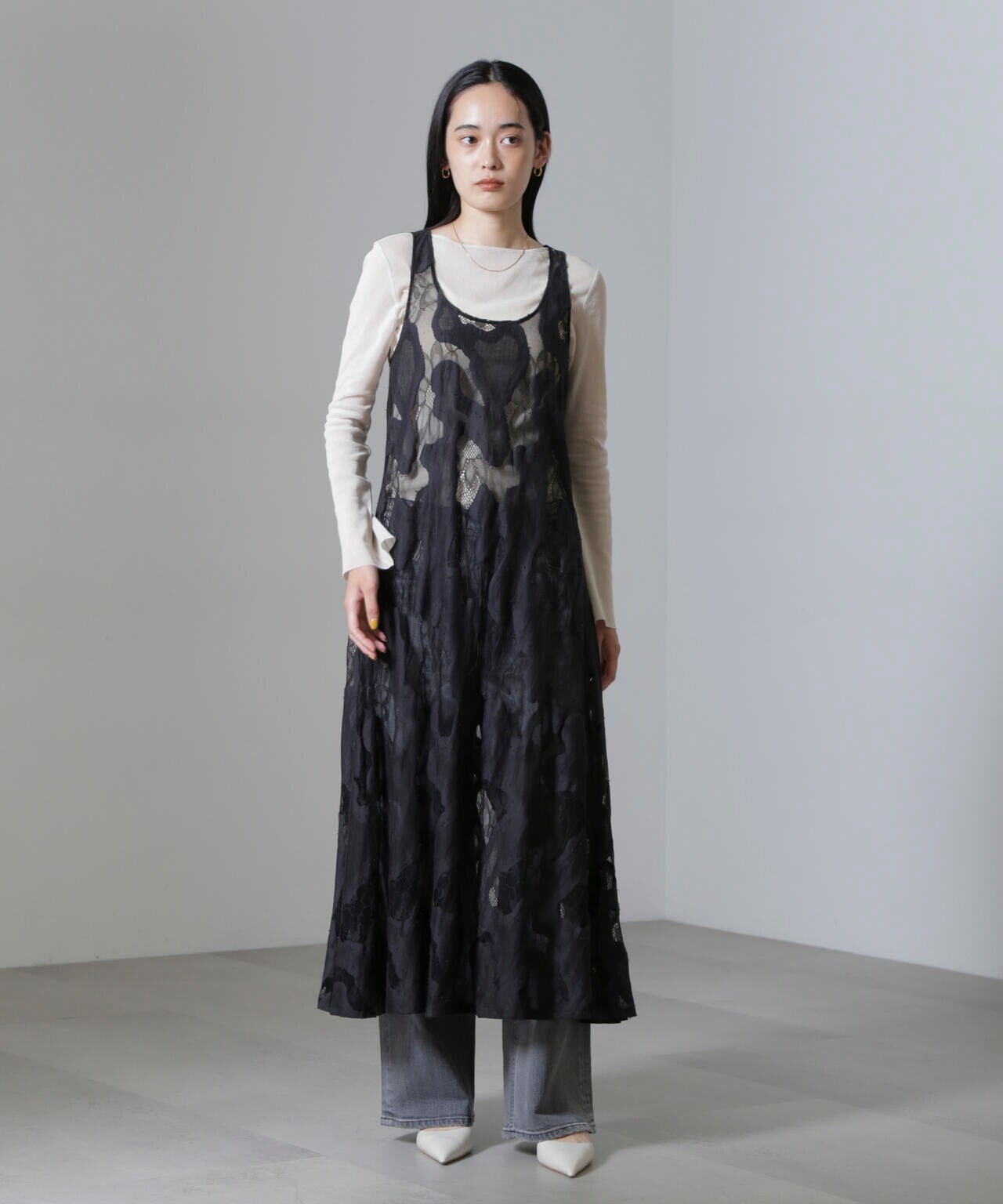 ESTHE/Sheer Lace Slip Dress 6714219022