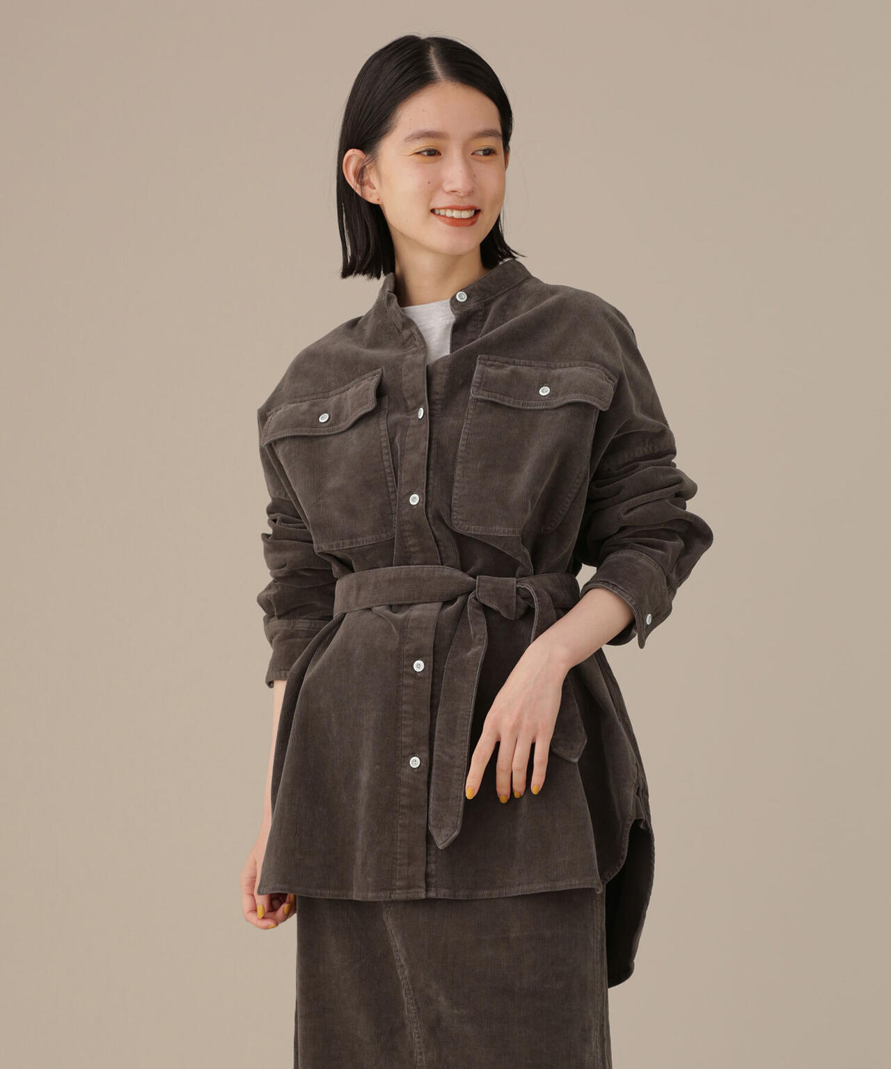 Healthy DENIM/別注Almond ベルト付コーデュロイストレッチシャツ 6712220126
