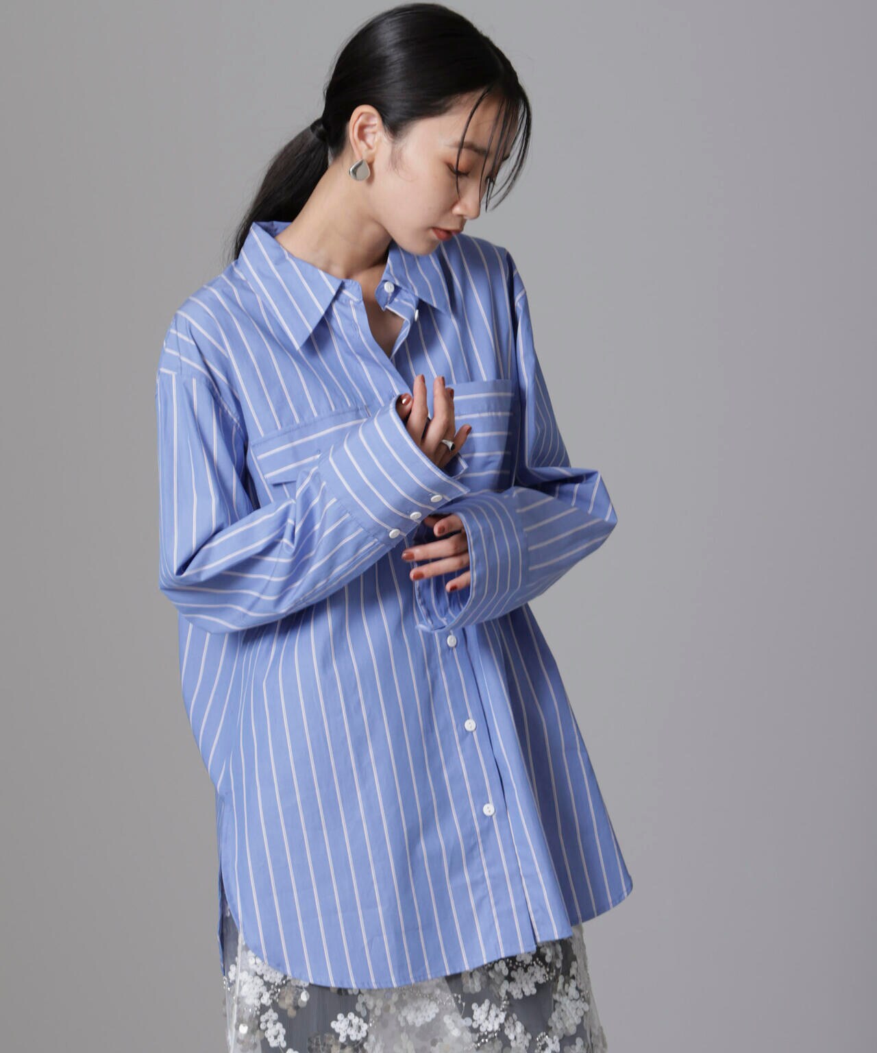 Baum und Pferdgarten/Striped Cotton Poplin シャツ 6714220012