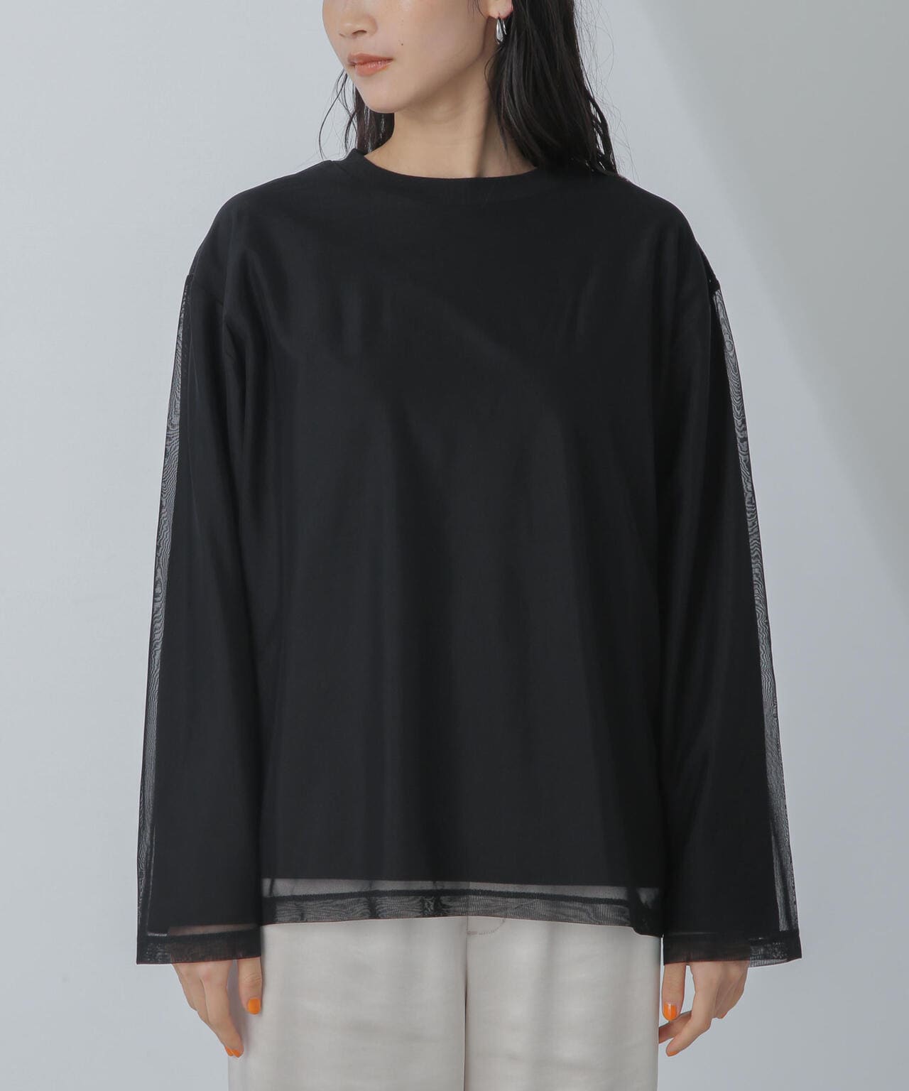 チュールレイヤードロングスリーブTシャツ 6734123307