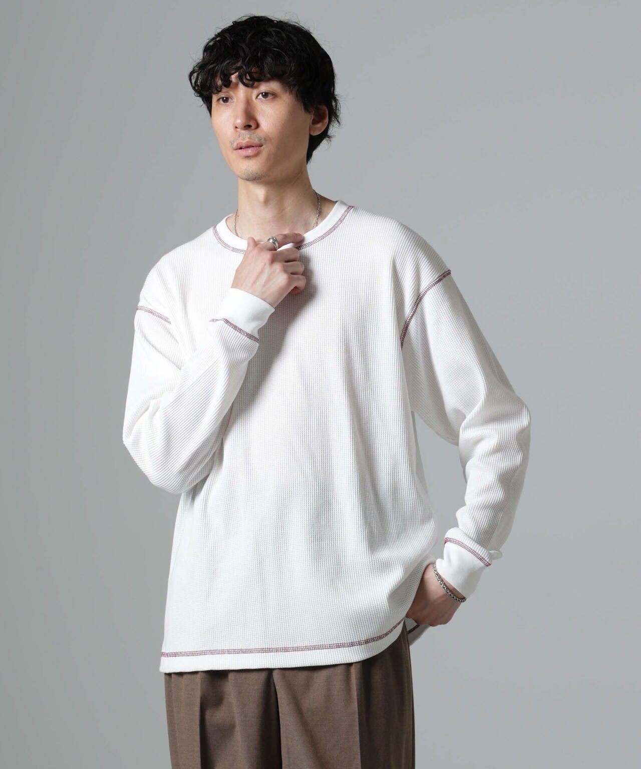 ステッチワッフルTシャツ 長袖 6724223240