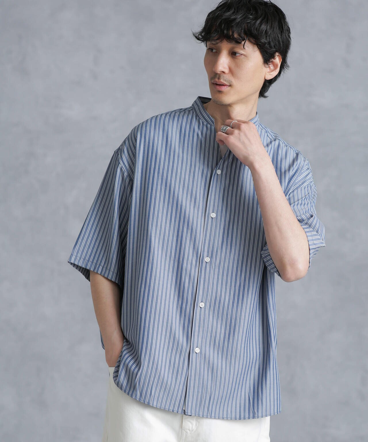 「大人のワイドシャツ」バンドカラー 半袖 6684121214