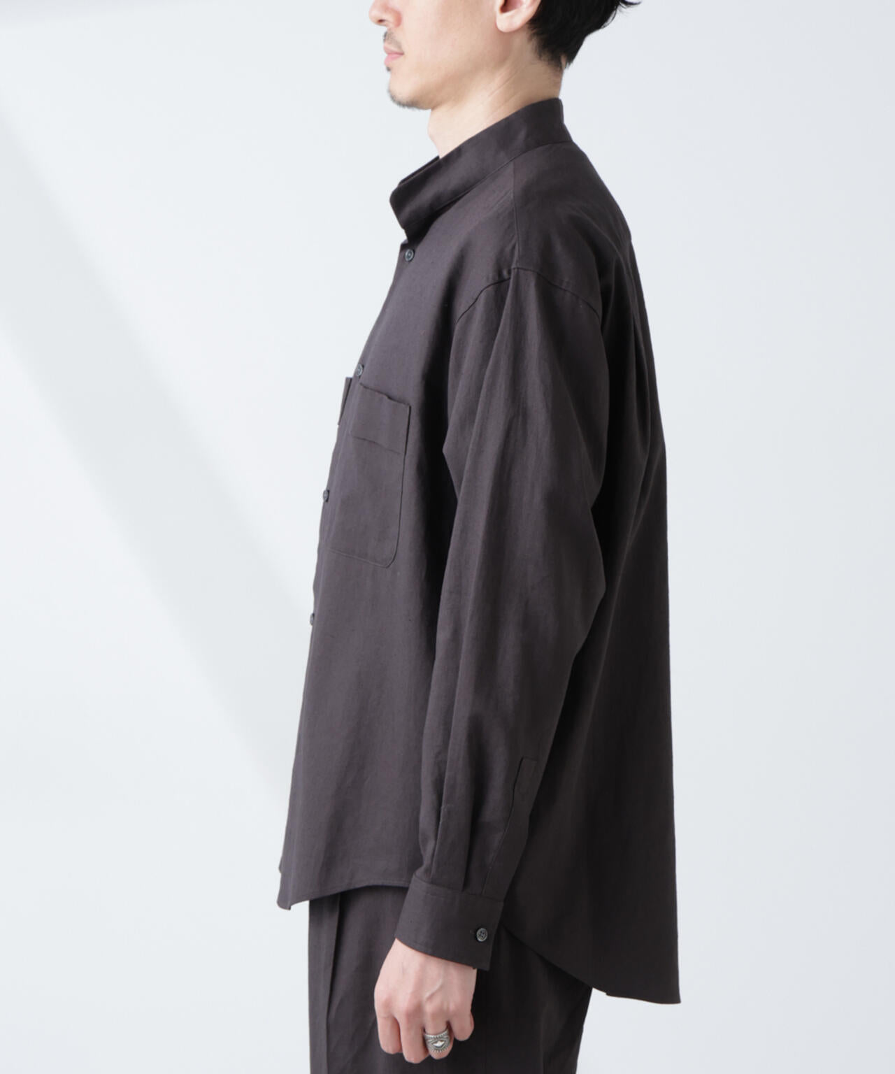 「BELGIUM LINEN FABRICS」リネンコットンスタンドカラーシャツ 6685120219
