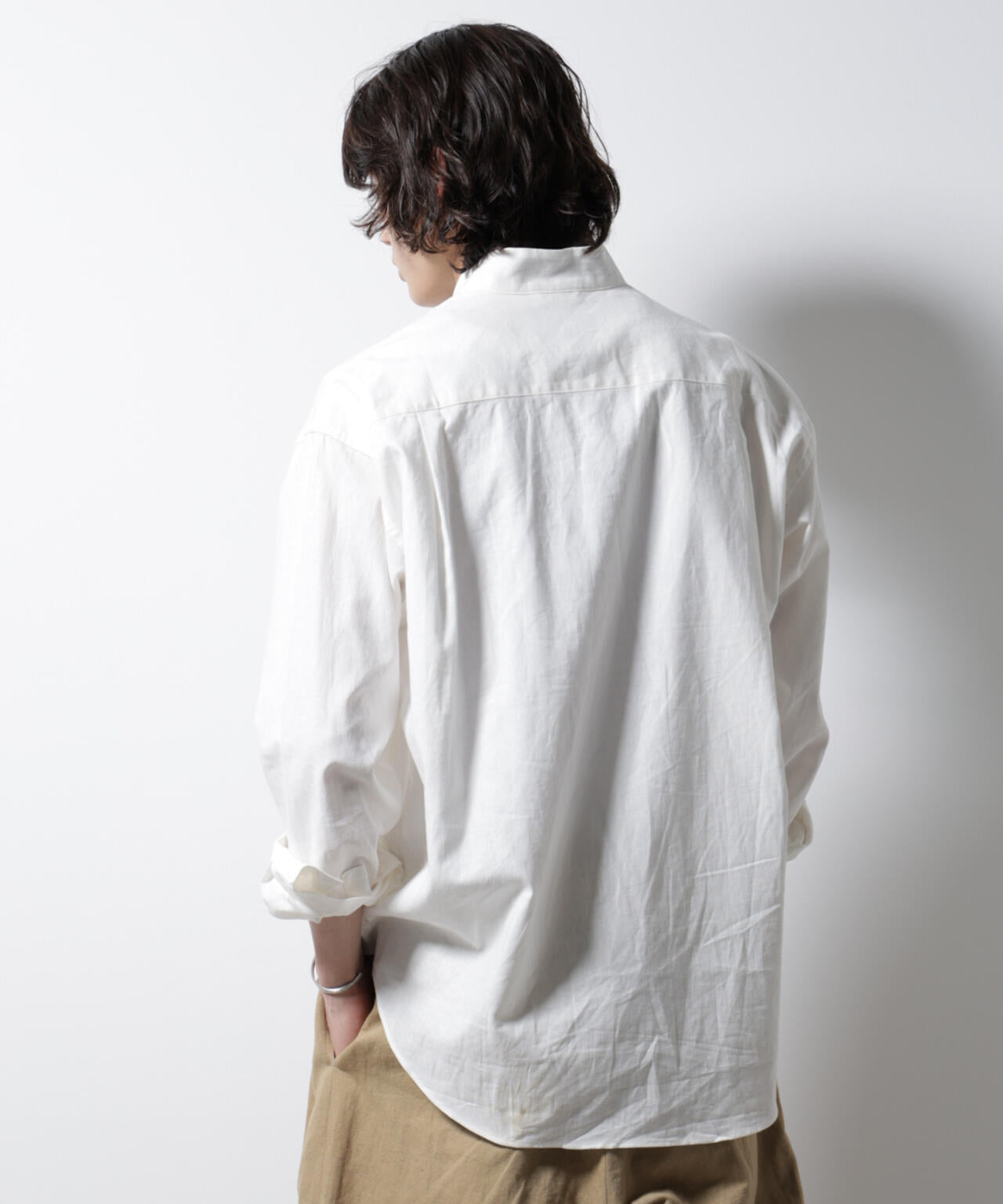 「BELGIUM LINEN FABRICS」リネンコットンスタンドカラーシャツ 6685120219