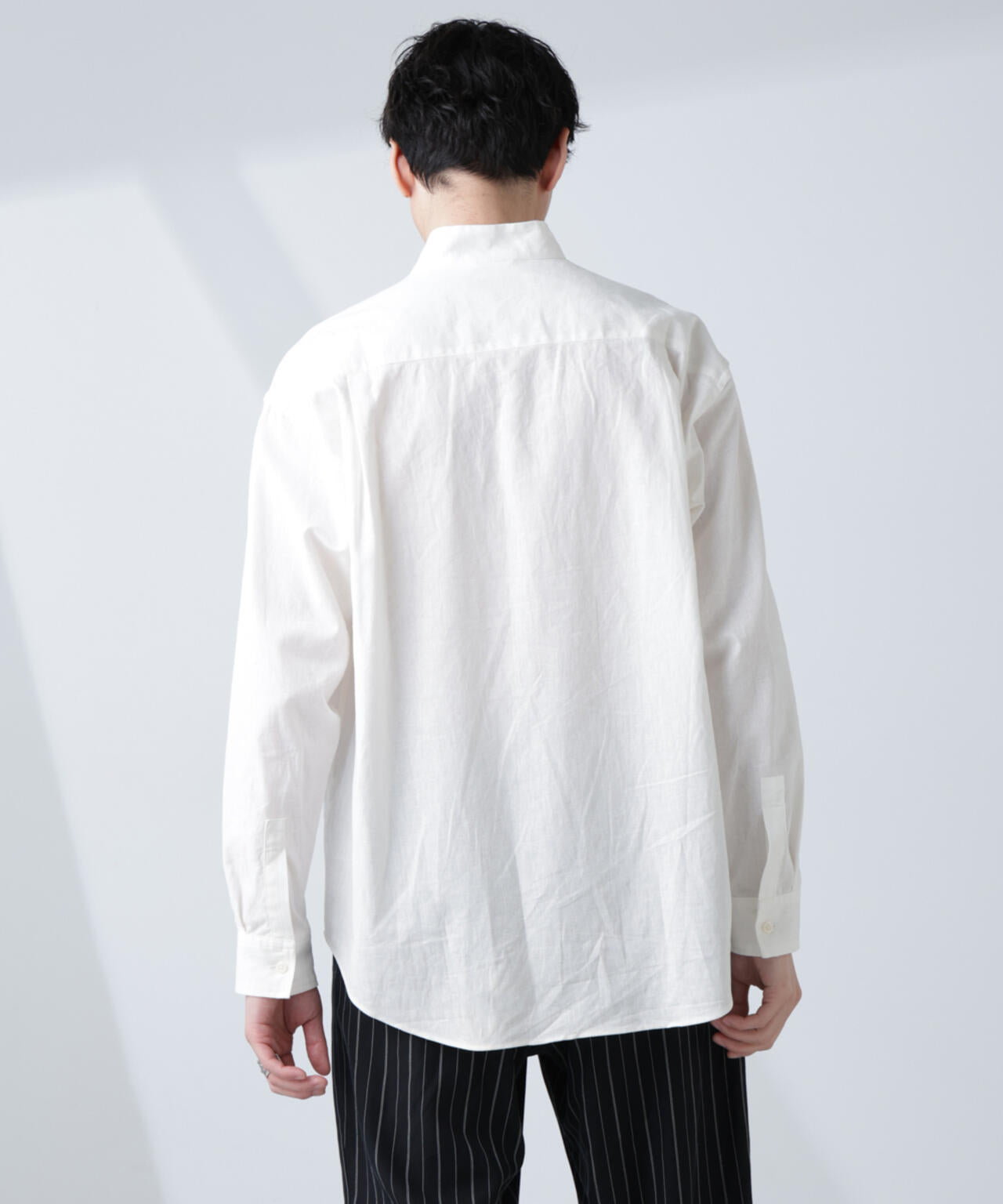 「BELGIUM LINEN FABRICS」リネンコットンスタンドカラーシャツ 6685120219