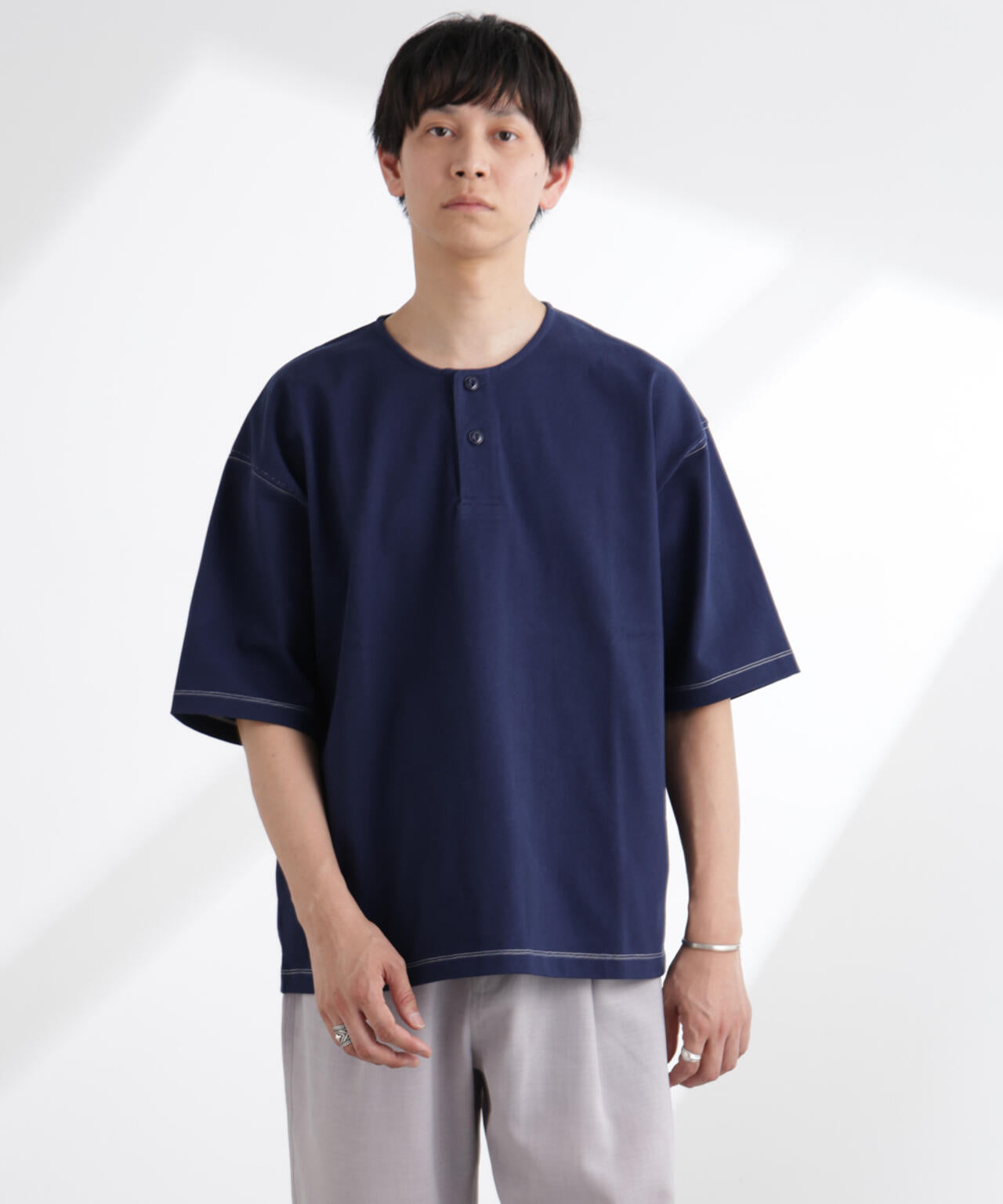ヘビーオンスワイドヘンリーネックTシャツ 半袖 6725124227