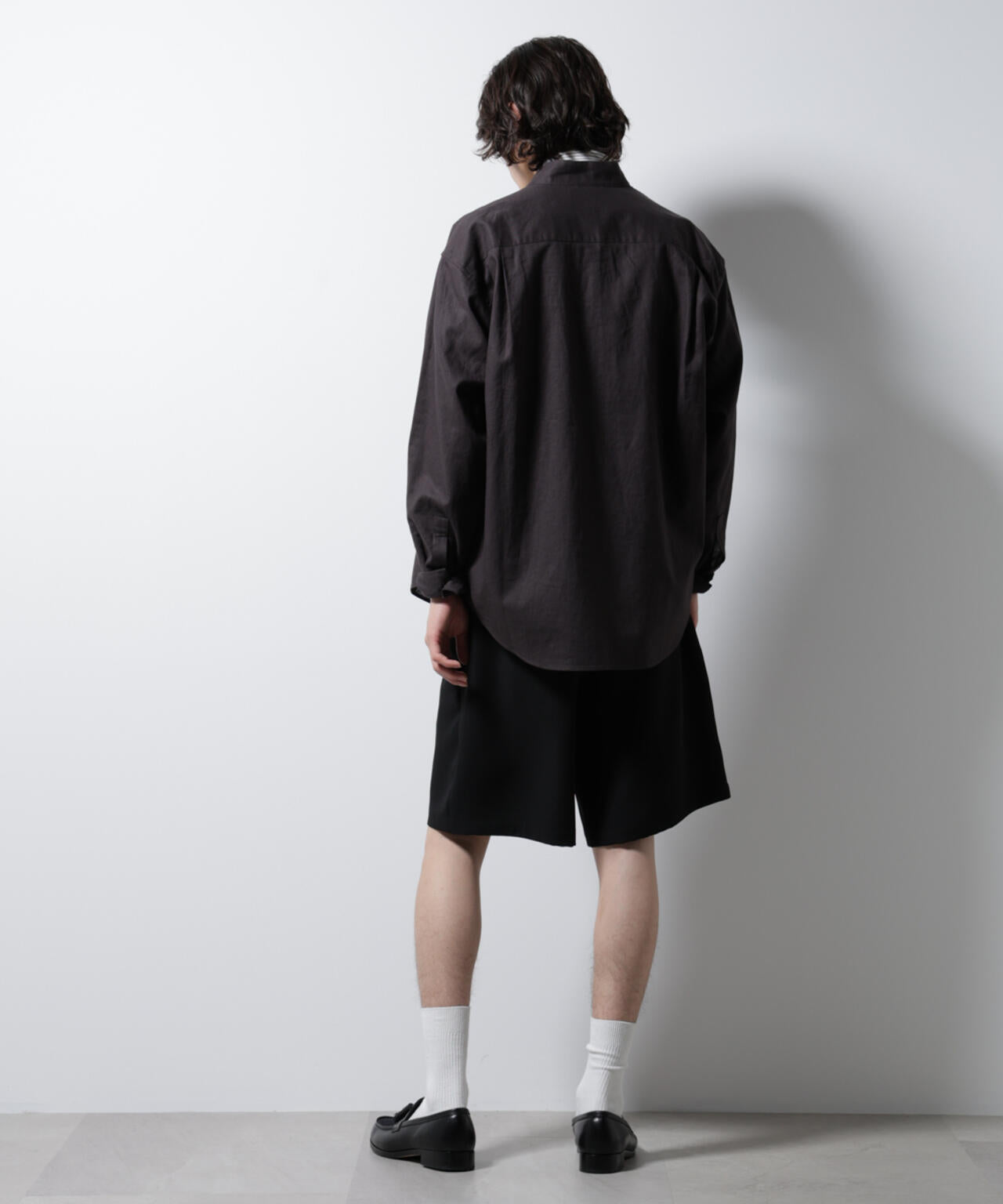「BELGIUM LINEN FABRICS」リネンコットンスタンドカラーシャツ 6685120219