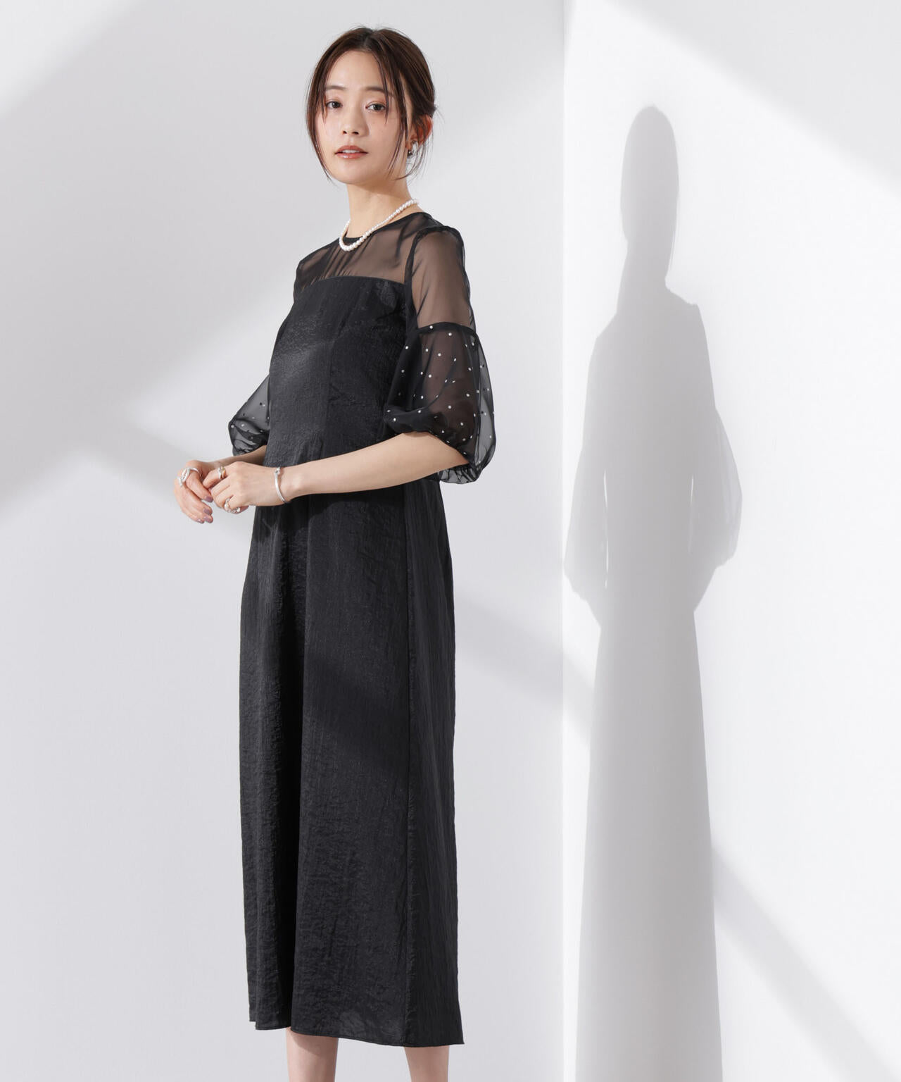 kaene/デザインオーガンミックスドレス 6715119064