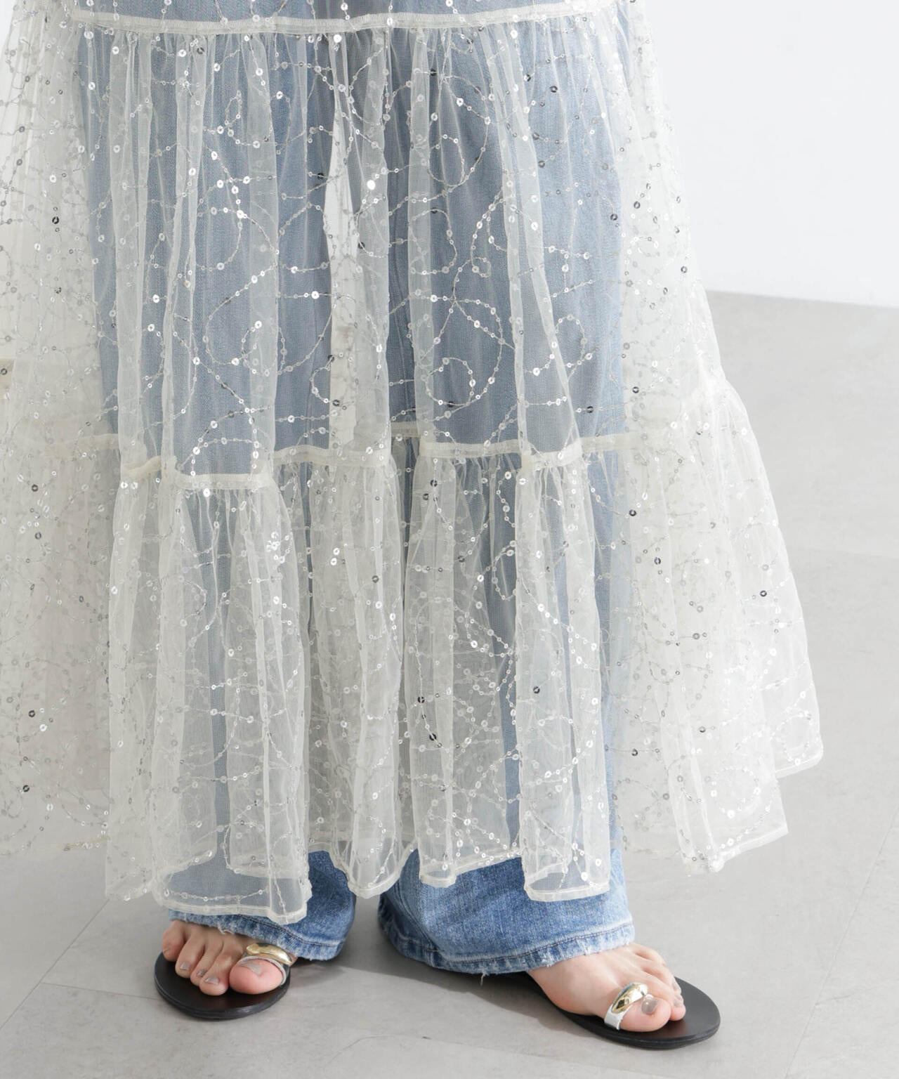 Sara mallika/SHINY SEQUIN EMBROIDERY SKIRT 6715130014